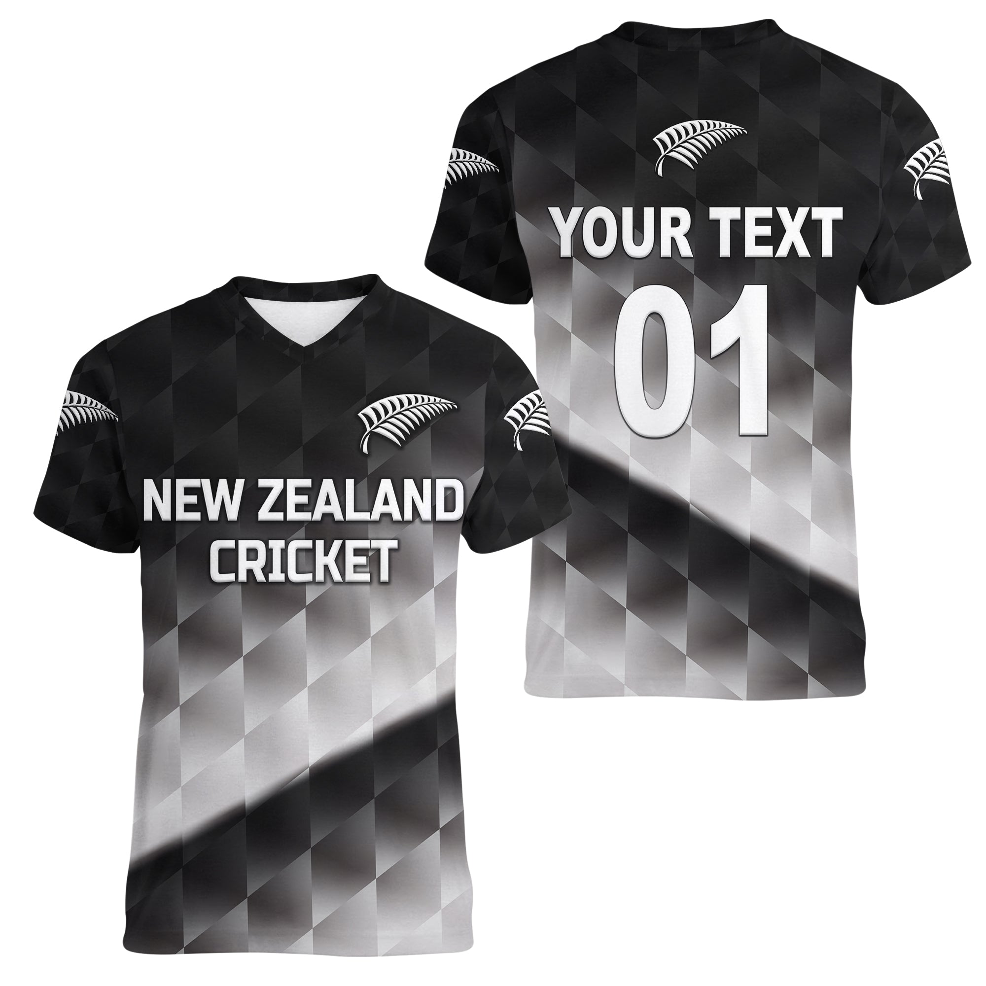 (Custom Personalised) New Zealand Cricket Women V Neck T Shirt Silver Fern Unique - Gradient - Vibe Hoodie Shop