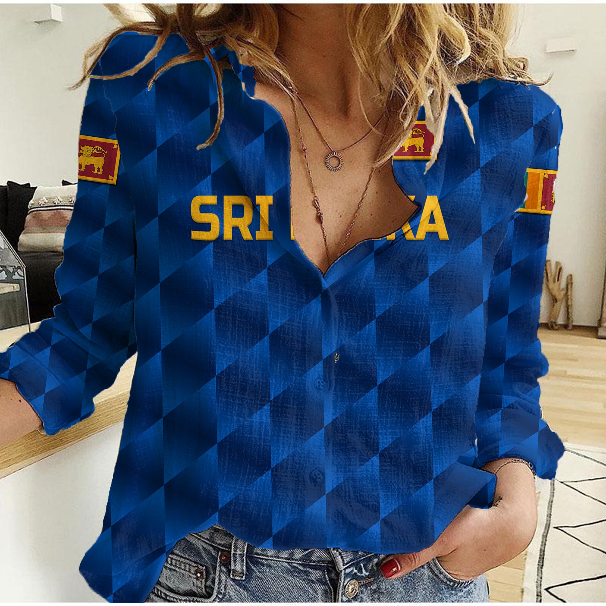 (Custom Personalised) Sri Lanka Cricket Women Casual Shirt The Lions Unique - Blue - Vibe Hoodie Shop