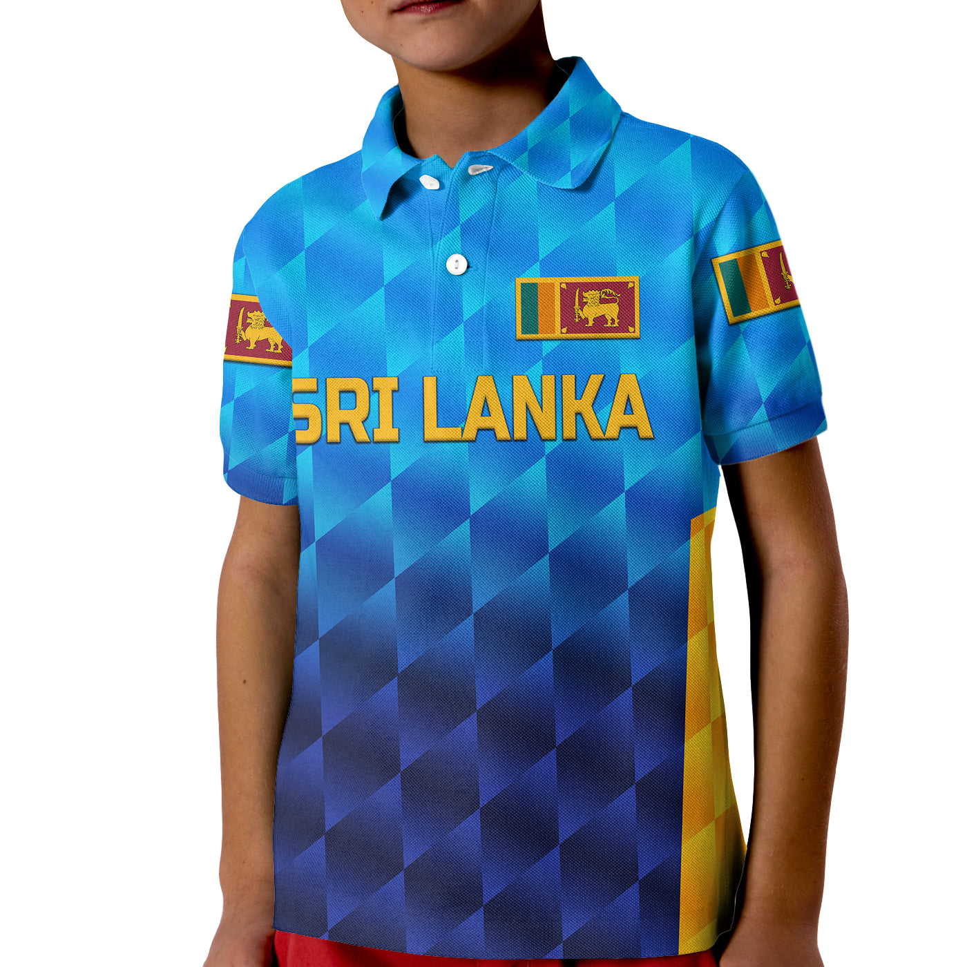 (Custom Personalised) Sri Lanka Cricket Kid Polo Shirt The Lions Unique - Gradient Blue - Vibe Hoodie Shop