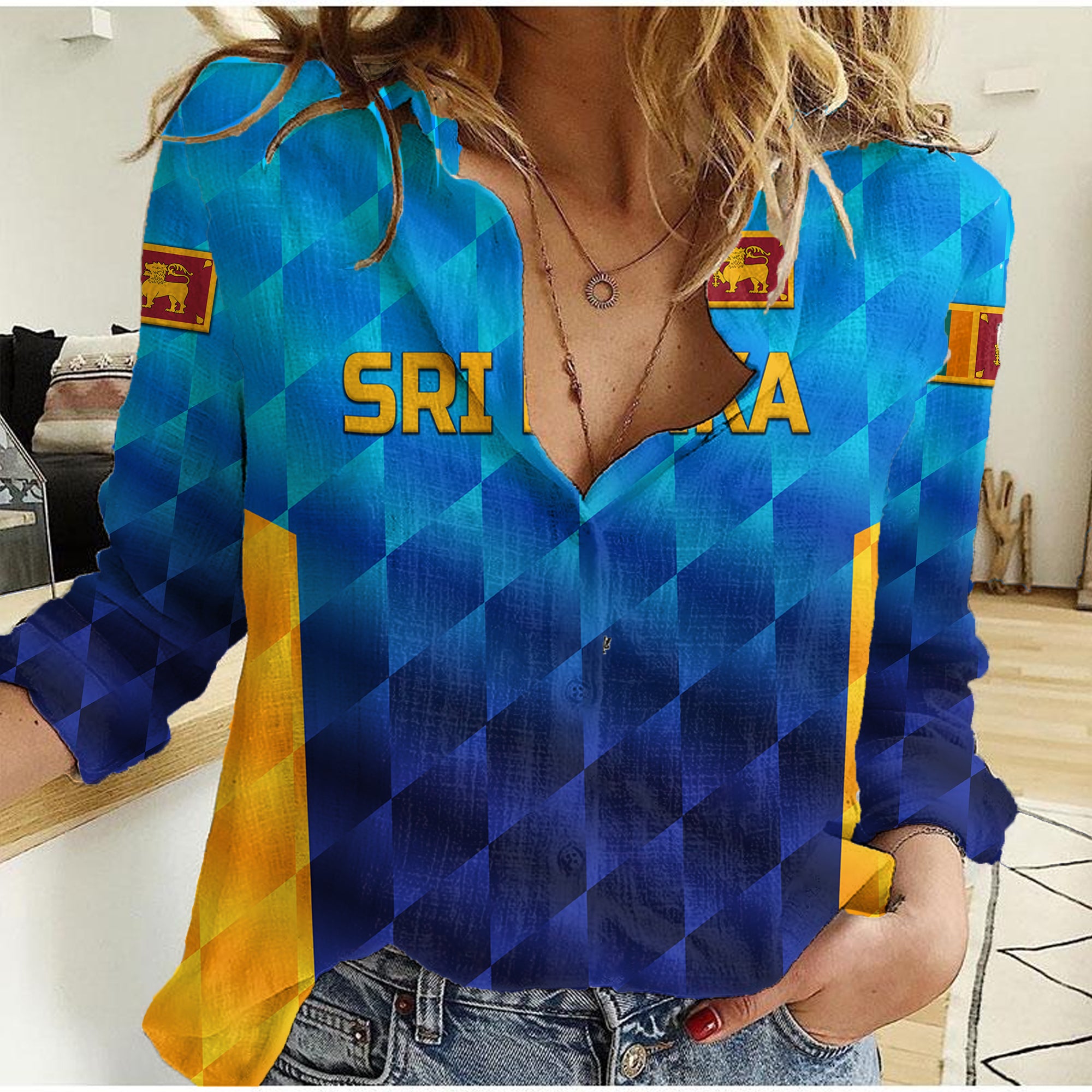 (Custom Personalised) Sri Lanka Cricket Women Casual Shirt The Lions Unique - Gradient Blue - Vibe Hoodie Shop