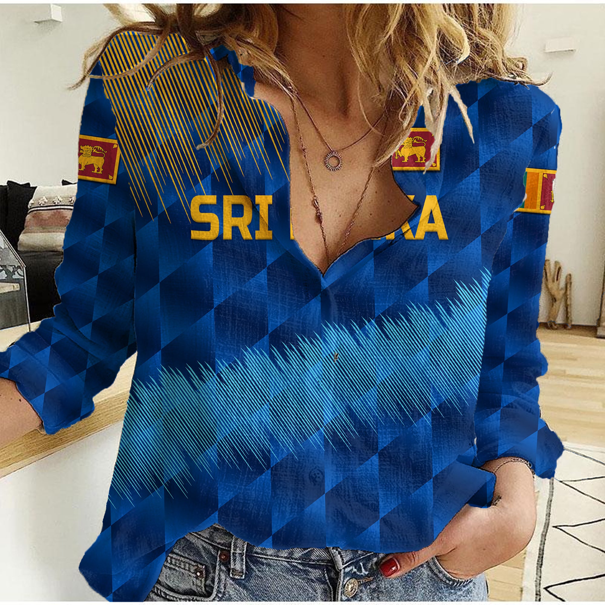 (Custom Personalised) Sri Lanka Cricket Women Casual Shirt The Lions Special - Blue - Vibe Hoodie Shop
