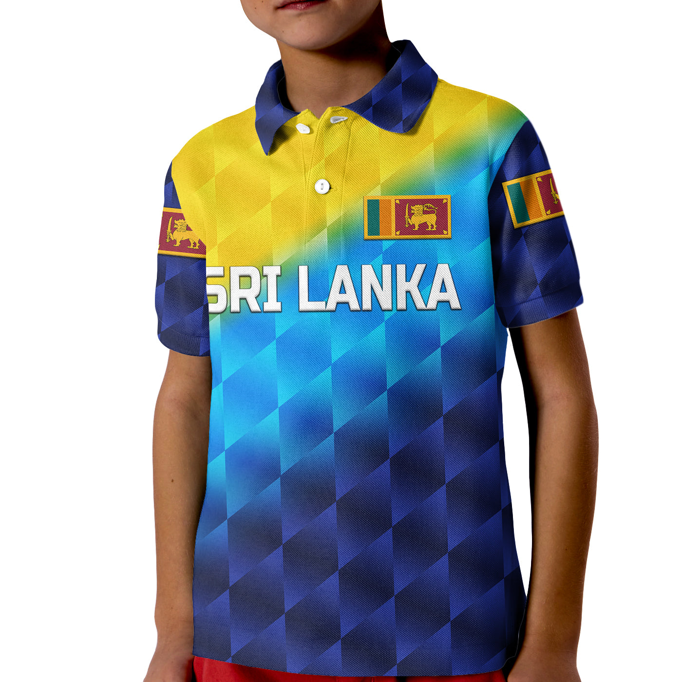 (Custom Personalised) Sri Lanka Cricket Kid Polo Shirt The Lions Special - Gradient Blue - Vibe Hoodie Shop