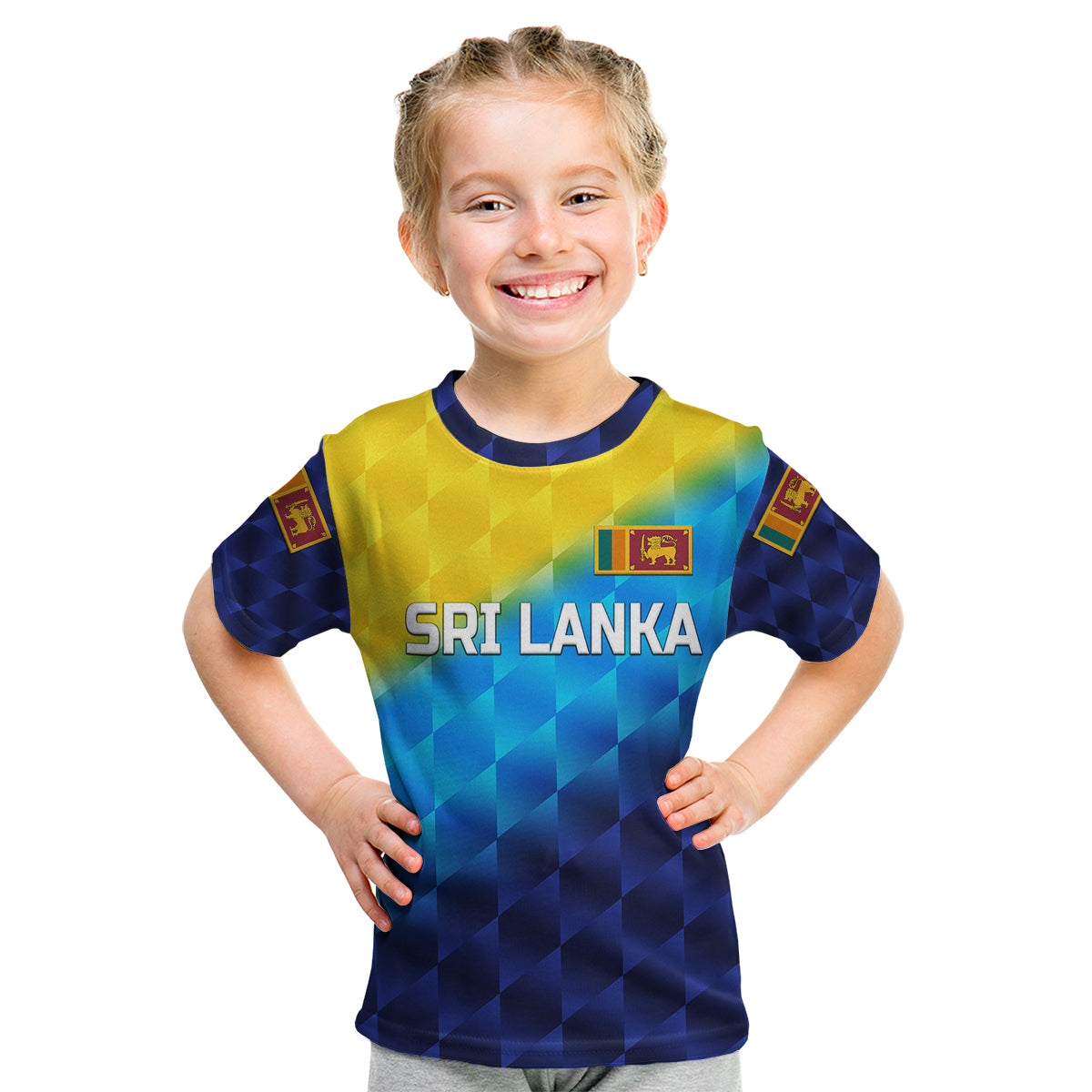 (Custom Personalised) Sri Lanka Cricket Kid T Shirt The Lions Special - Gradient Blue - Vibe Hoodie Shop