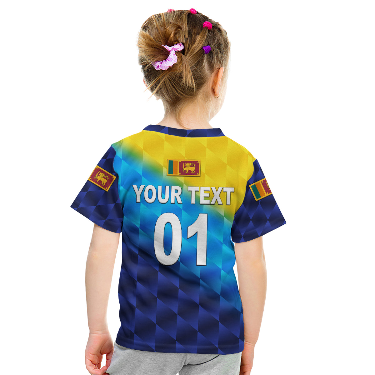 (Custom Personalised) Sri Lanka Cricket Kid T Shirt The Lions Special - Gradient Blue - Vibe Hoodie Shop