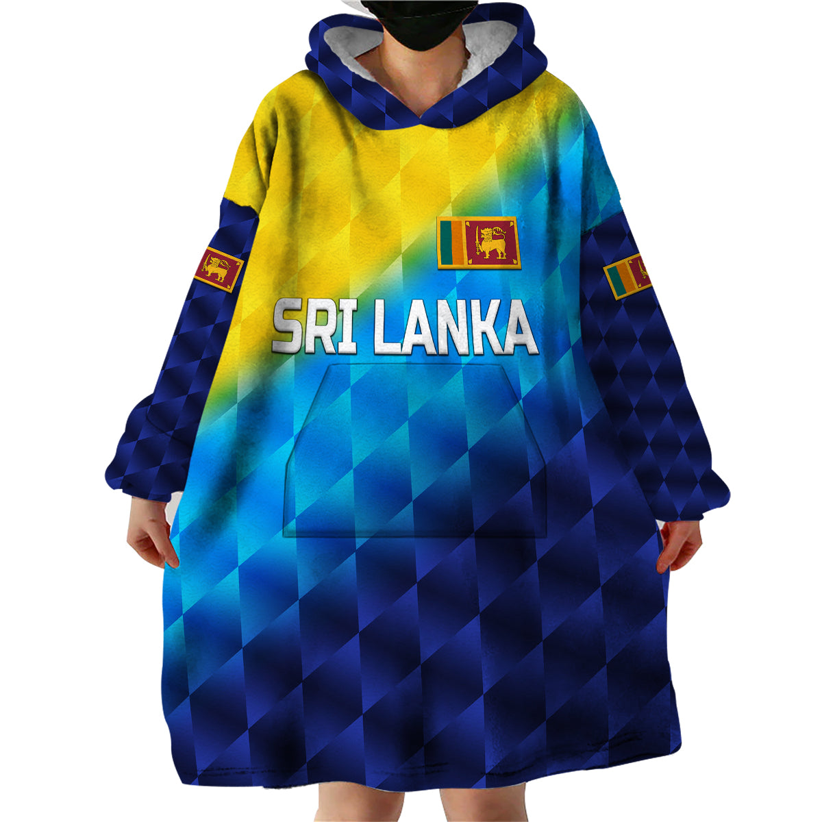 (Custom Personalised) Sri Lanka Cricket Wearable Blanket Hoodie The Lions Special - Gradient Blue - Vibe Hoodie Shop