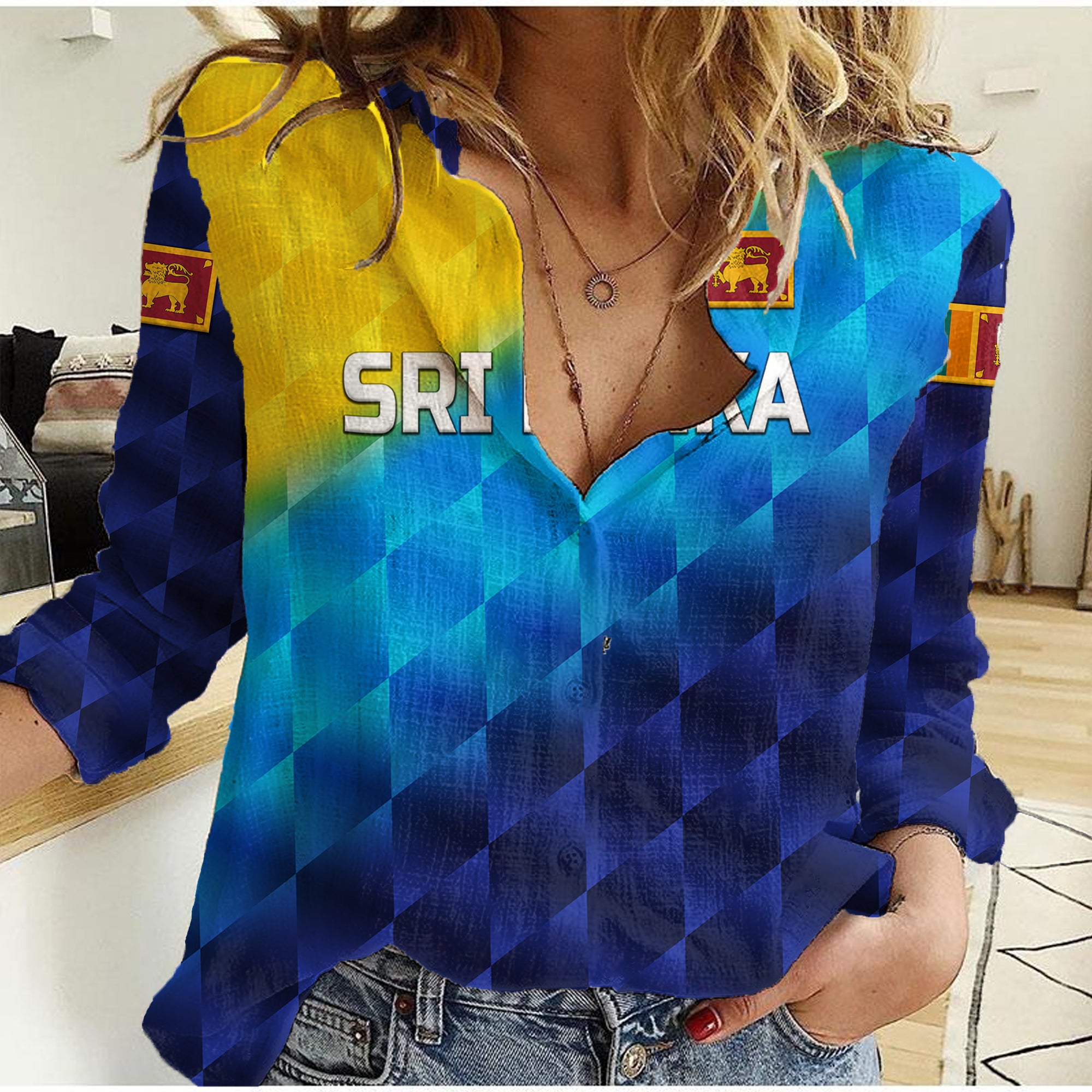 (Custom Personalised) Sri Lanka Cricket Women Casual Shirt The Lions Special - Gradient Blue - Vibe Hoodie Shop