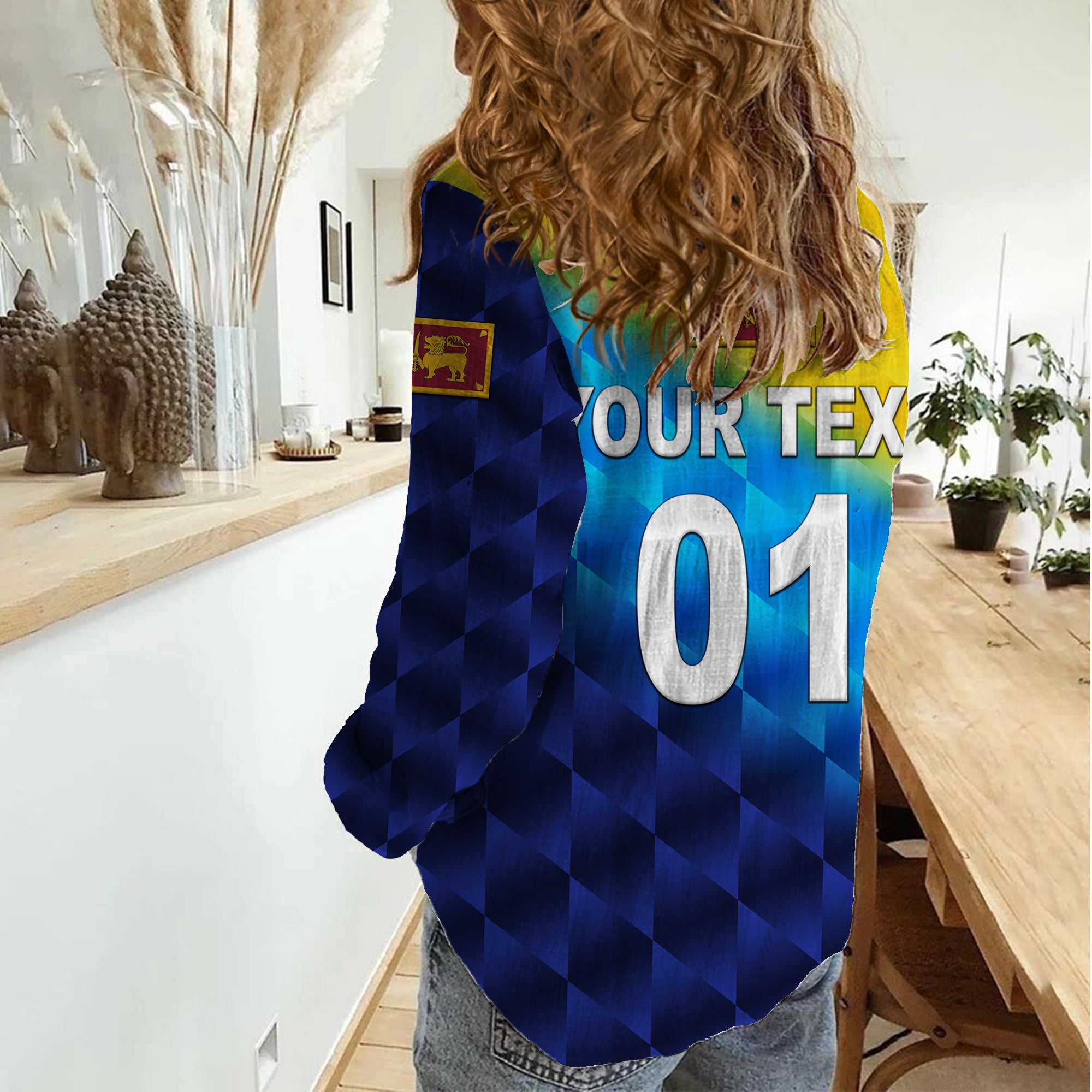 (Custom Personalised) Sri Lanka Cricket Women Casual Shirt The Lions Special - Gradient Blue - Vibe Hoodie Shop