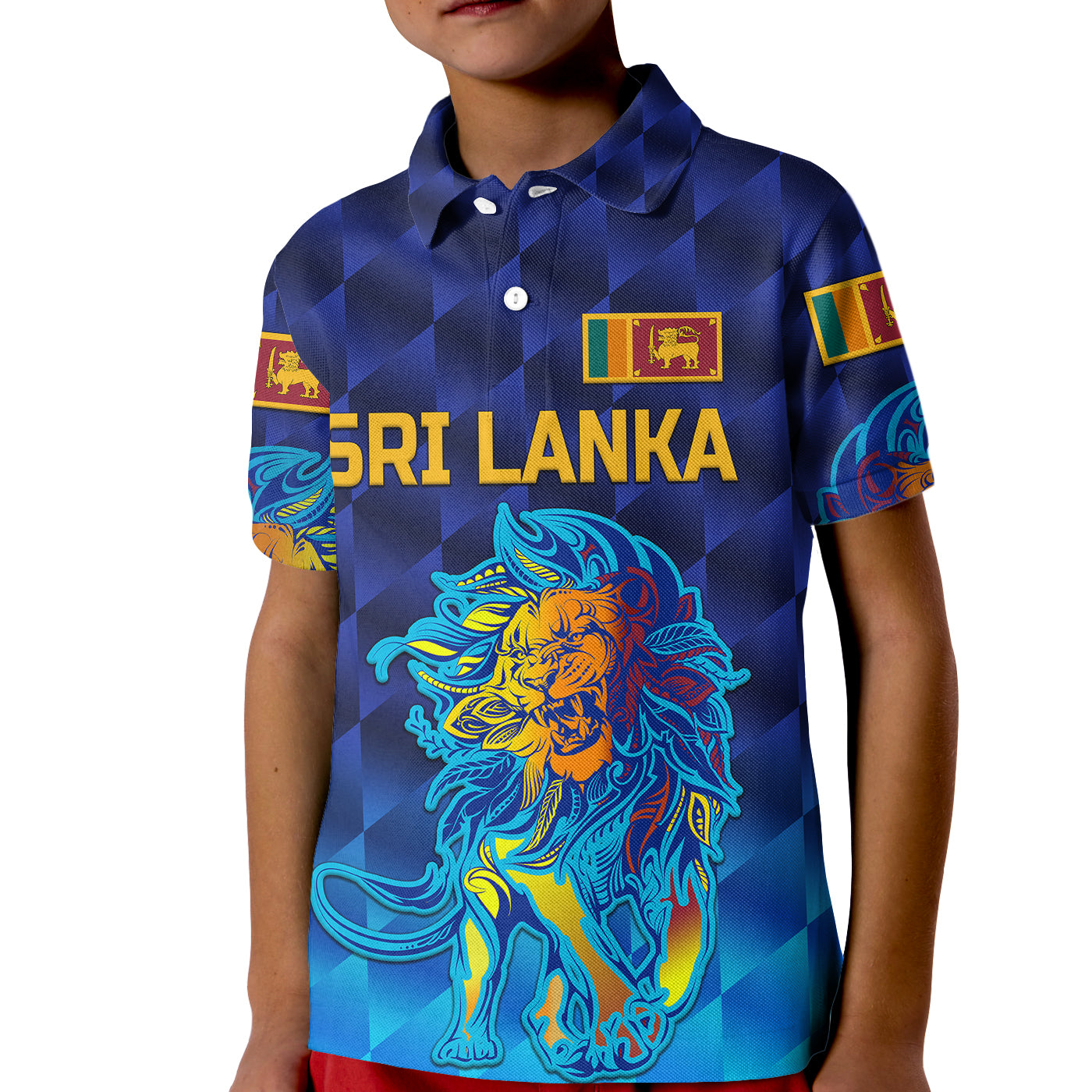 (Custom Personalised) Sri Lanka Cricket Kid Polo Shirt The Lions Pride Version - Blue - Vibe Hoodie Shop