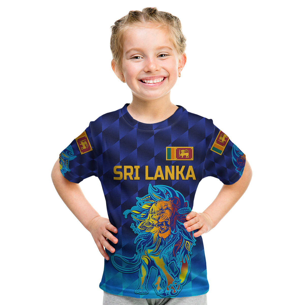 (Custom Personalised) Sri Lanka Cricket Kid T Shirt The Lions Pride Version - Blue - Vibe Hoodie Shop