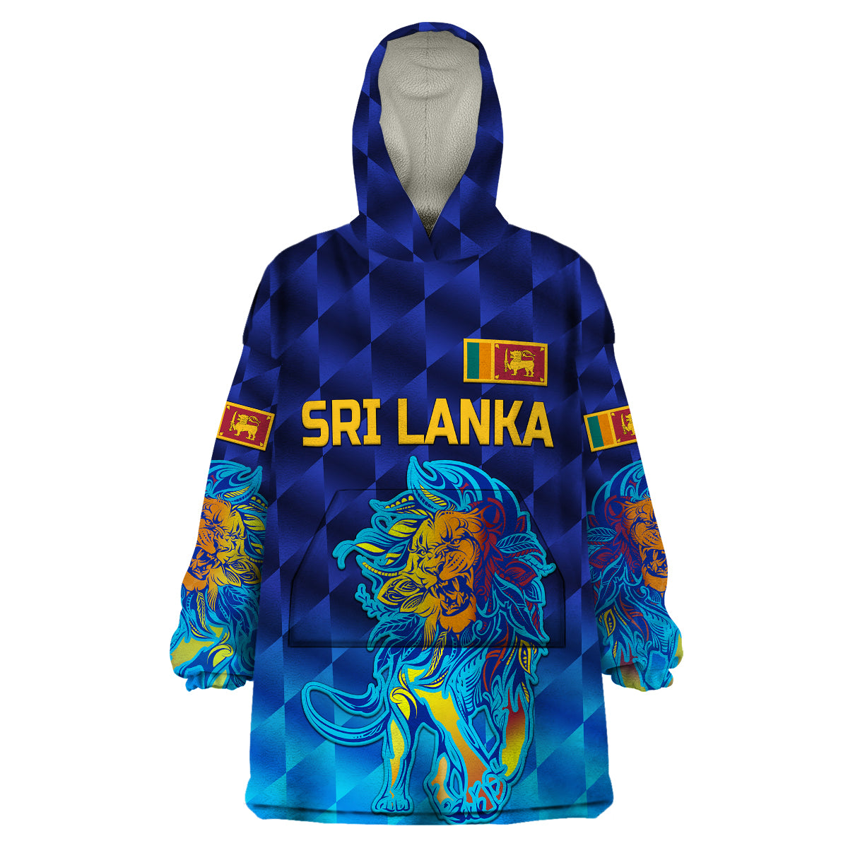 (Custom Personalised) Sri Lanka Cricket Wearable Blanket Hoodie The Lions Pride Version - Blue - Vibe Hoodie Shop