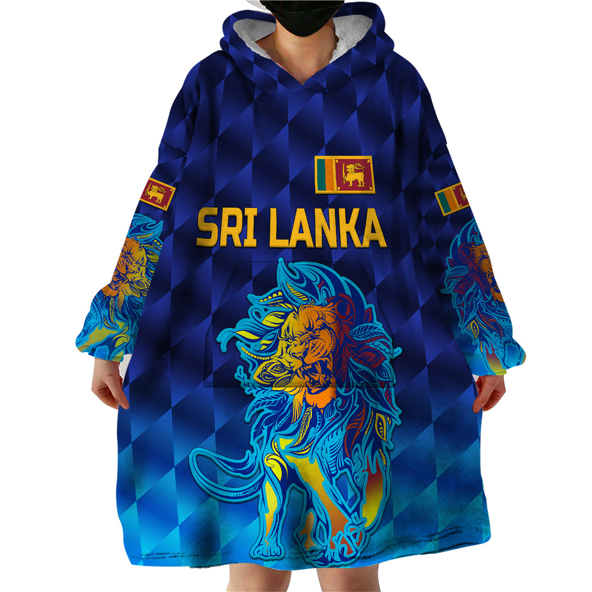 (Custom Personalised) Sri Lanka Cricket Wearable Blanket Hoodie The Lions Pride Version - Blue - Vibe Hoodie Shop