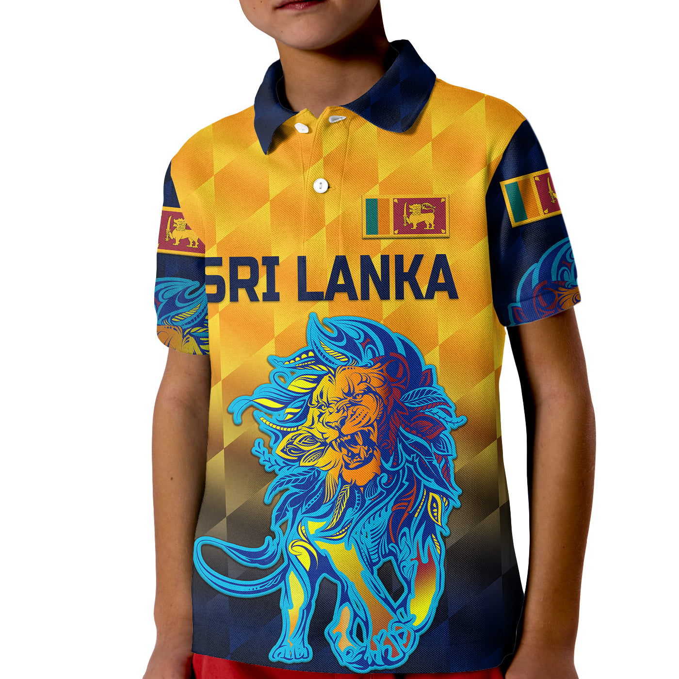 (Custom Personalised) Sri Lanka Cricket Kid Polo Shirt The Lions Pride Version - Yellow - Vibe Hoodie Shop