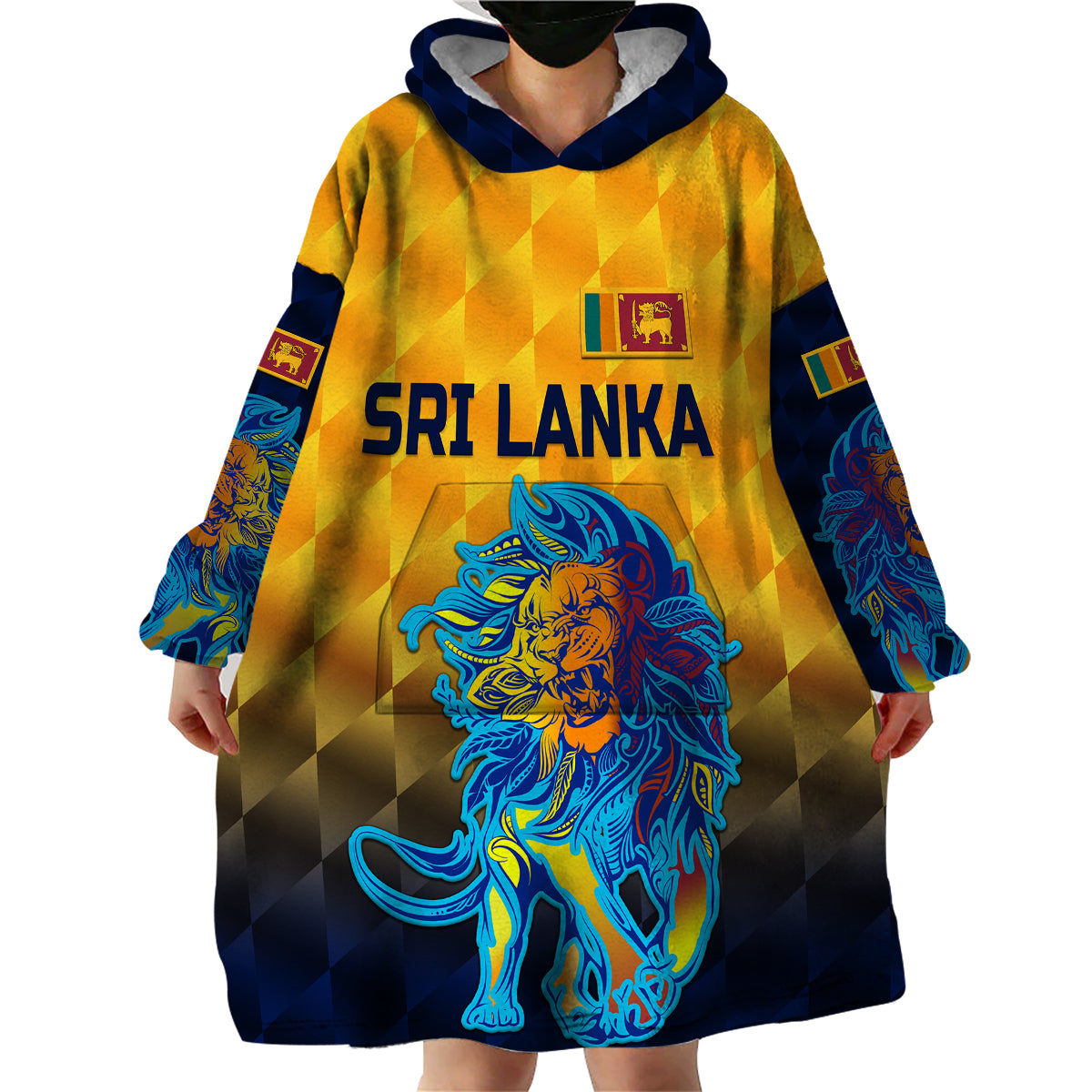 (Custom Personalised) Sri Lanka Cricket Wearable Blanket Hoodie The Lions Pride Version - Yellow - Vibe Hoodie Shop