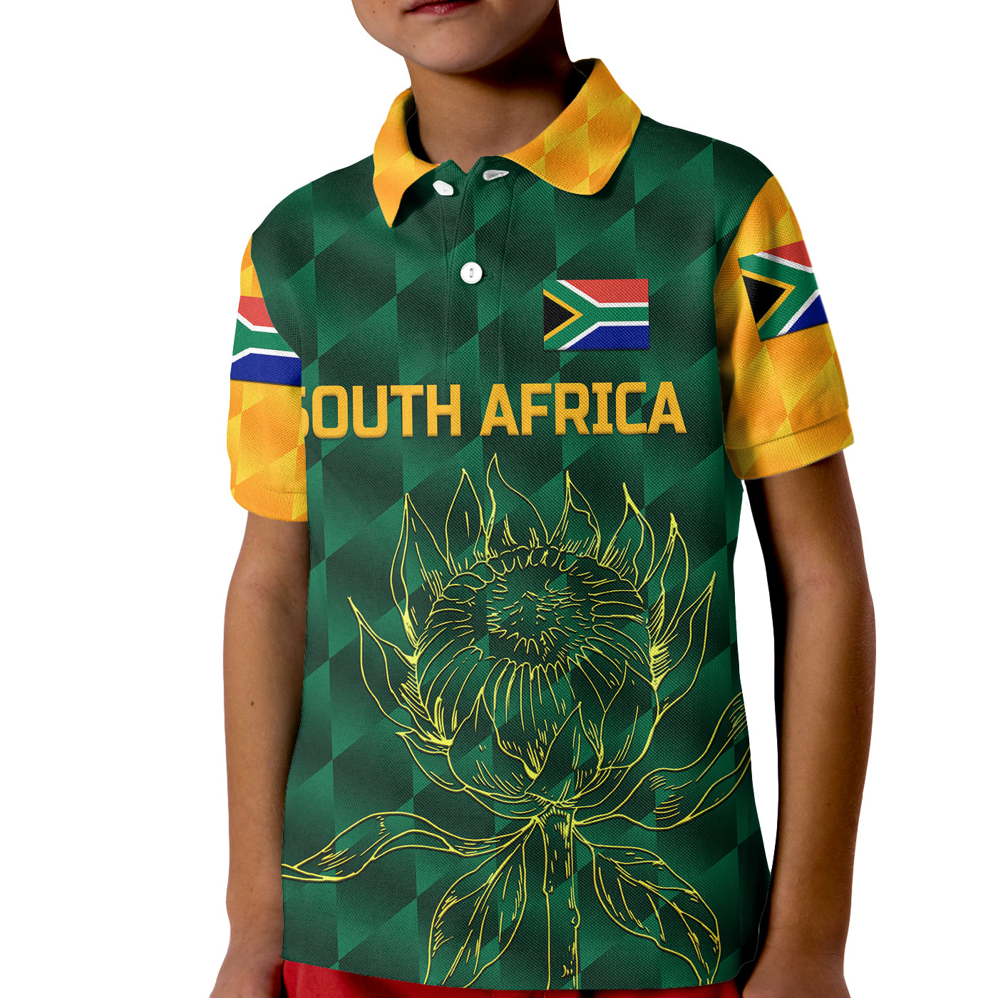 (Custom Personalised) South Africa Proteas Cricket Kid Polo Shirt Simple - Green - Vibe Hoodie Shop