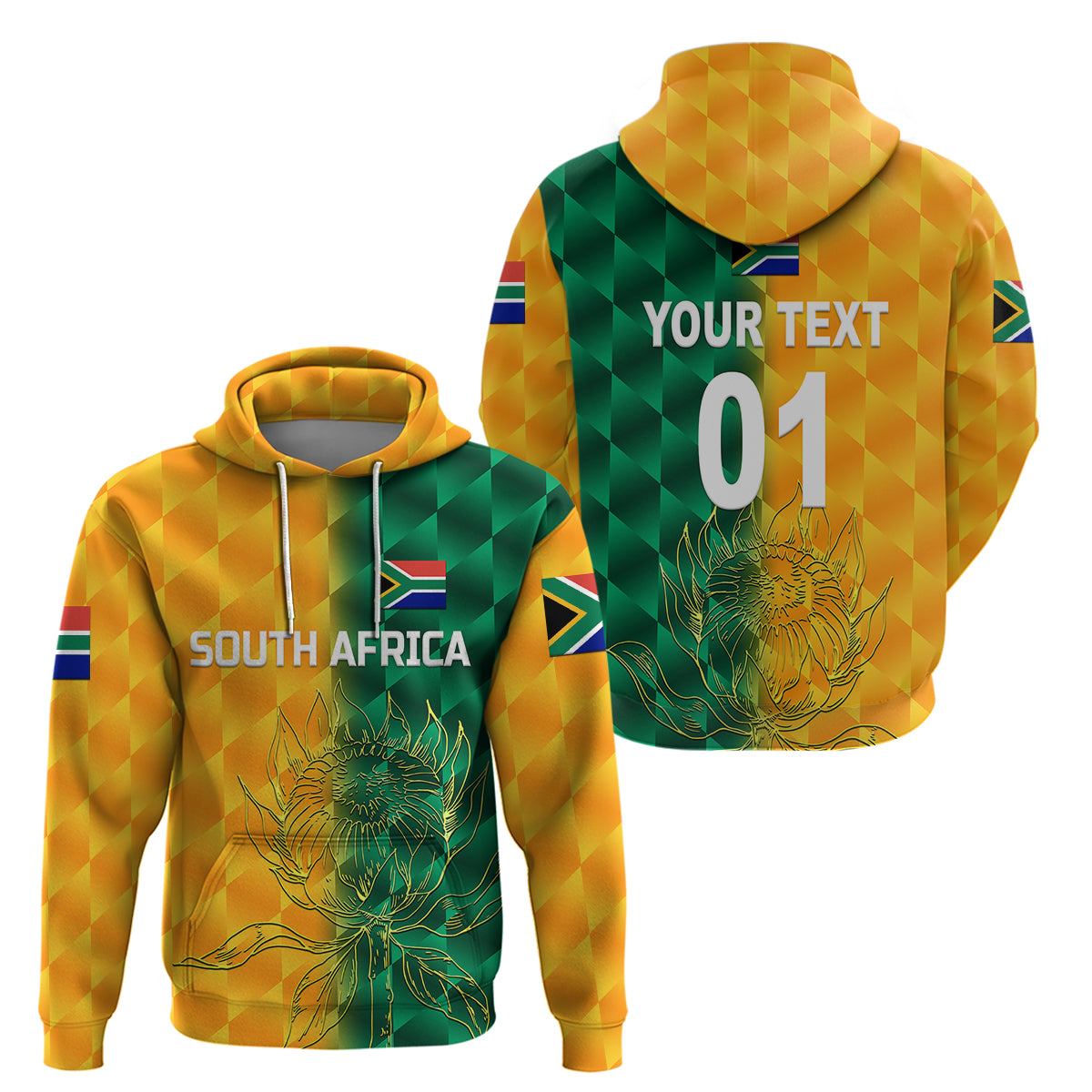 (Custom Personalised) South Africa Proteas Cricket Hoodie Simple - Yellow LT8 - Vibe Hoodie Shop