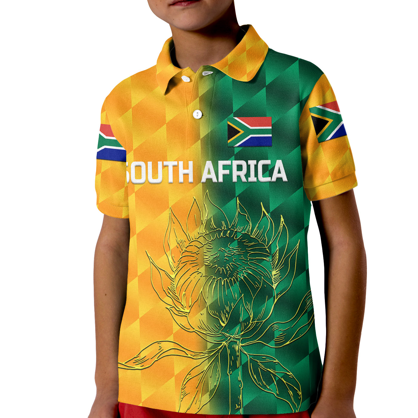 (Custom Personalised) South Africa Proteas Cricket Kid Polo Shirt Simple - Yellow - Vibe Hoodie Shop