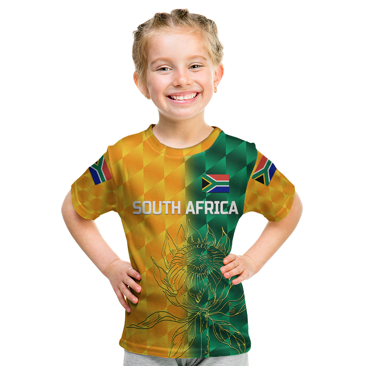 (Custom Personalised) South Africa Proteas Cricket Kid T Shirt Simple - Yellow - Vibe Hoodie Shop