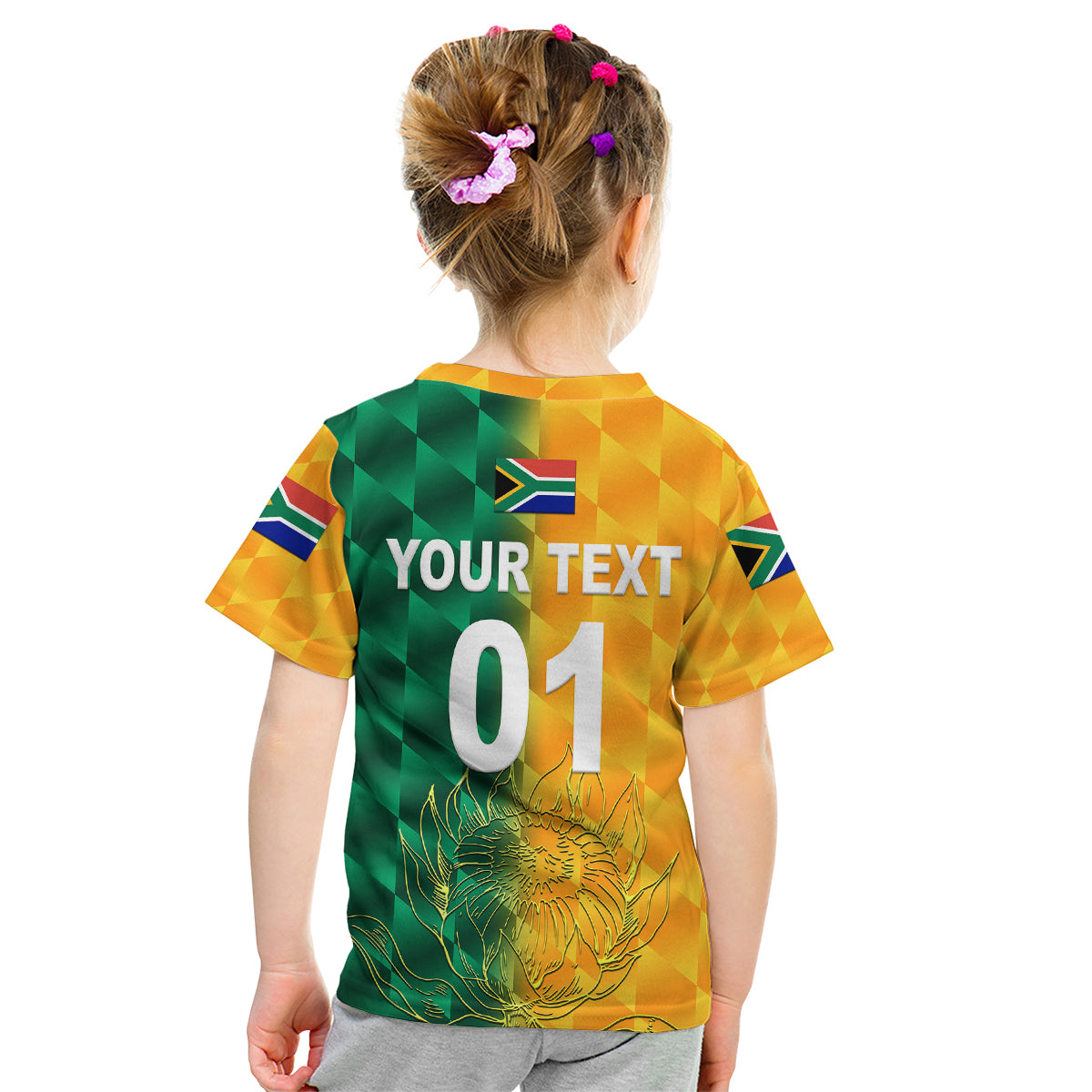 (Custom Personalised) South Africa Proteas Cricket Kid T Shirt Simple - Yellow - Vibe Hoodie Shop