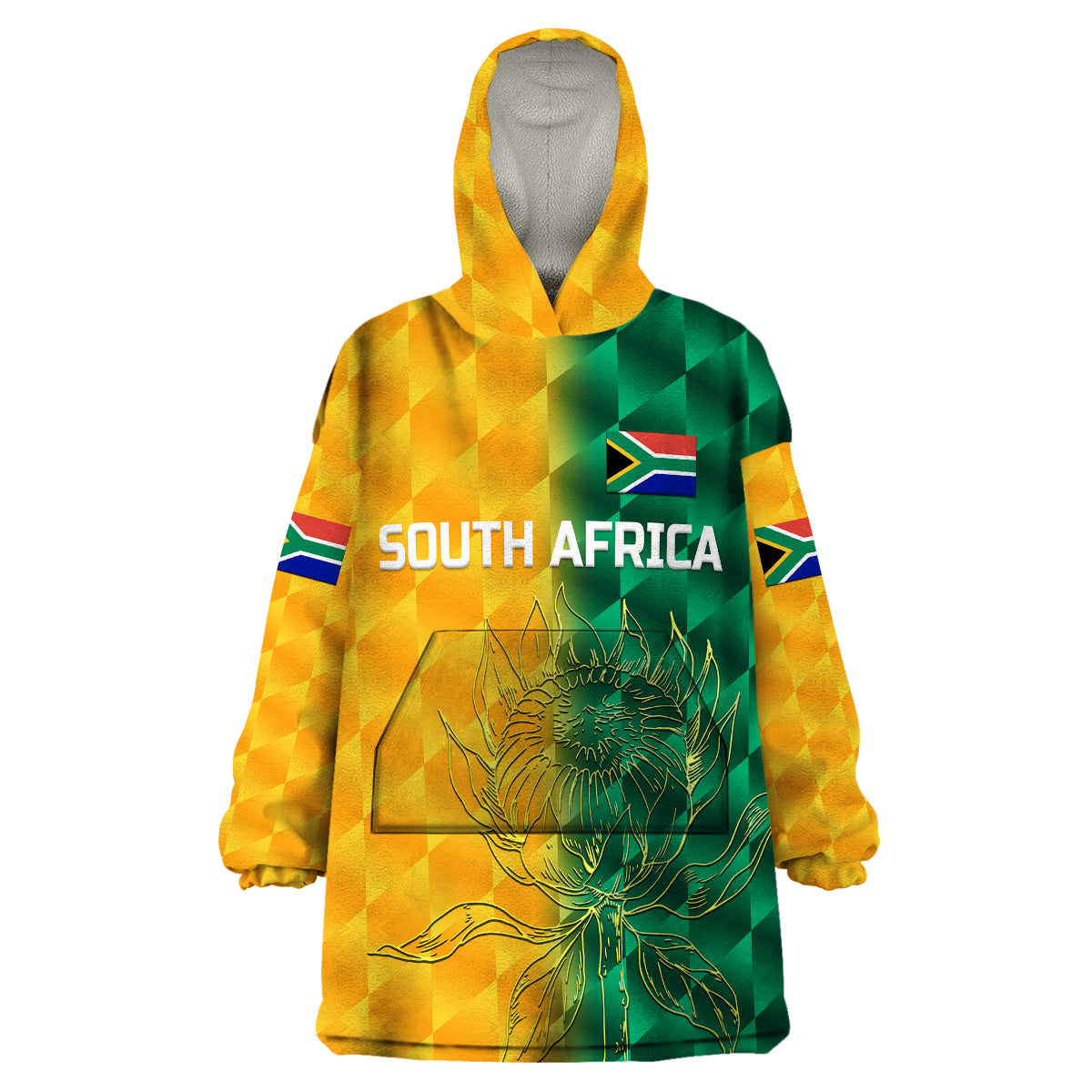 (Custom Personalised) South Africa Proteas Cricket Wearable Blanket Hoodie Simple - Yellow - Vibe Hoodie Shop