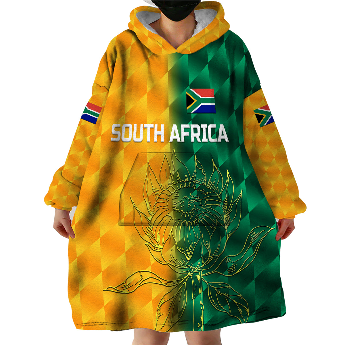 (Custom Personalised) South Africa Proteas Cricket Wearable Blanket Hoodie Simple - Yellow - Vibe Hoodie Shop