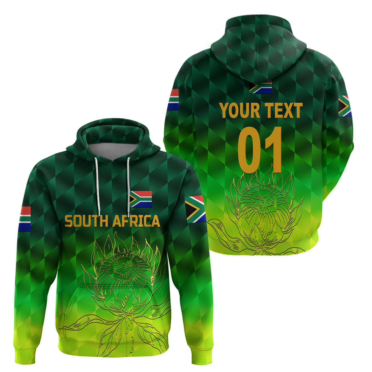 (Custom Personalised) South Africa Proteas Cricket Hoodie Simple - Gradient Green LT8 - Vibe Hoodie Shop