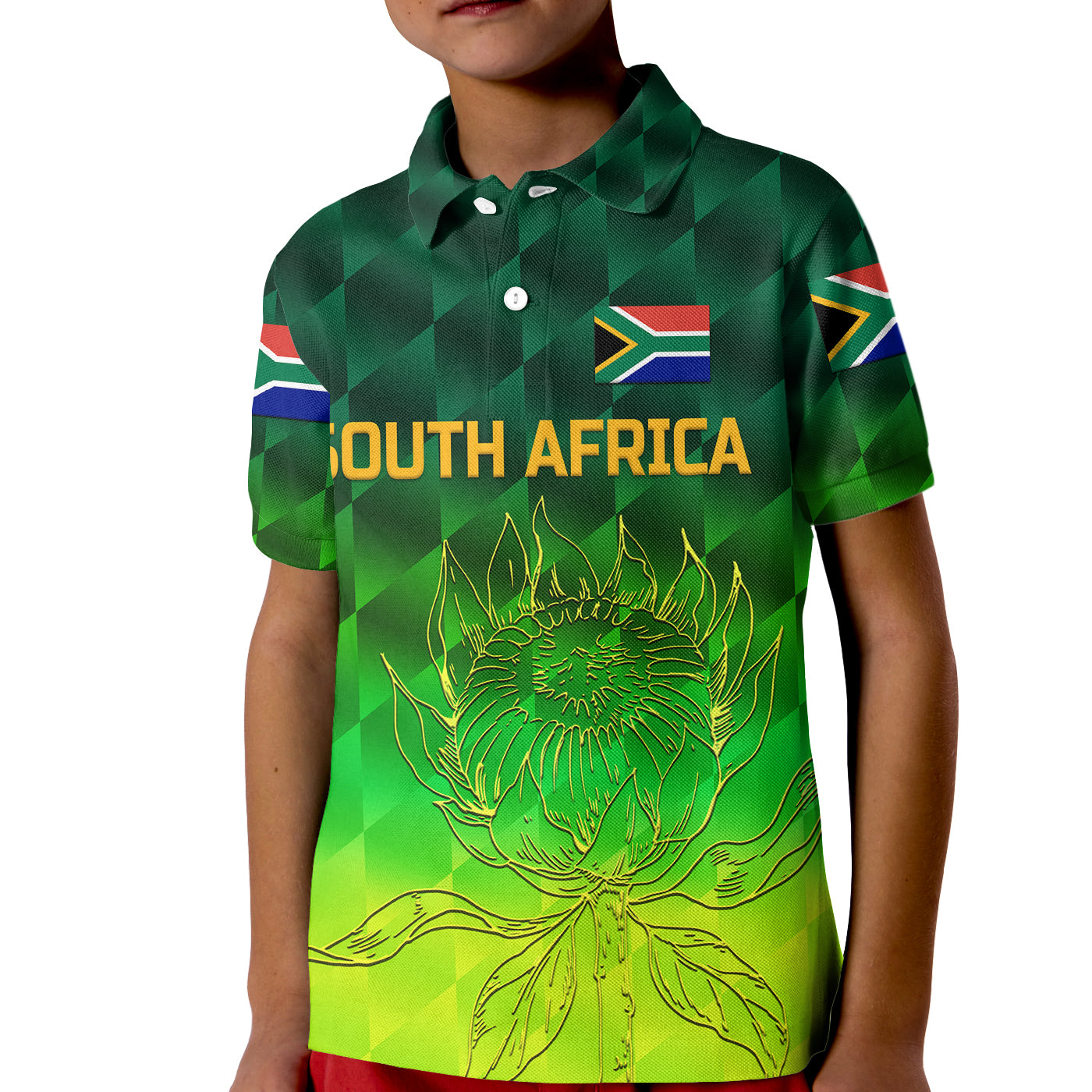 (Custom Personalised) South Africa Proteas Cricket Kid Polo Shirt Simple - Gradient Green - Vibe Hoodie Shop