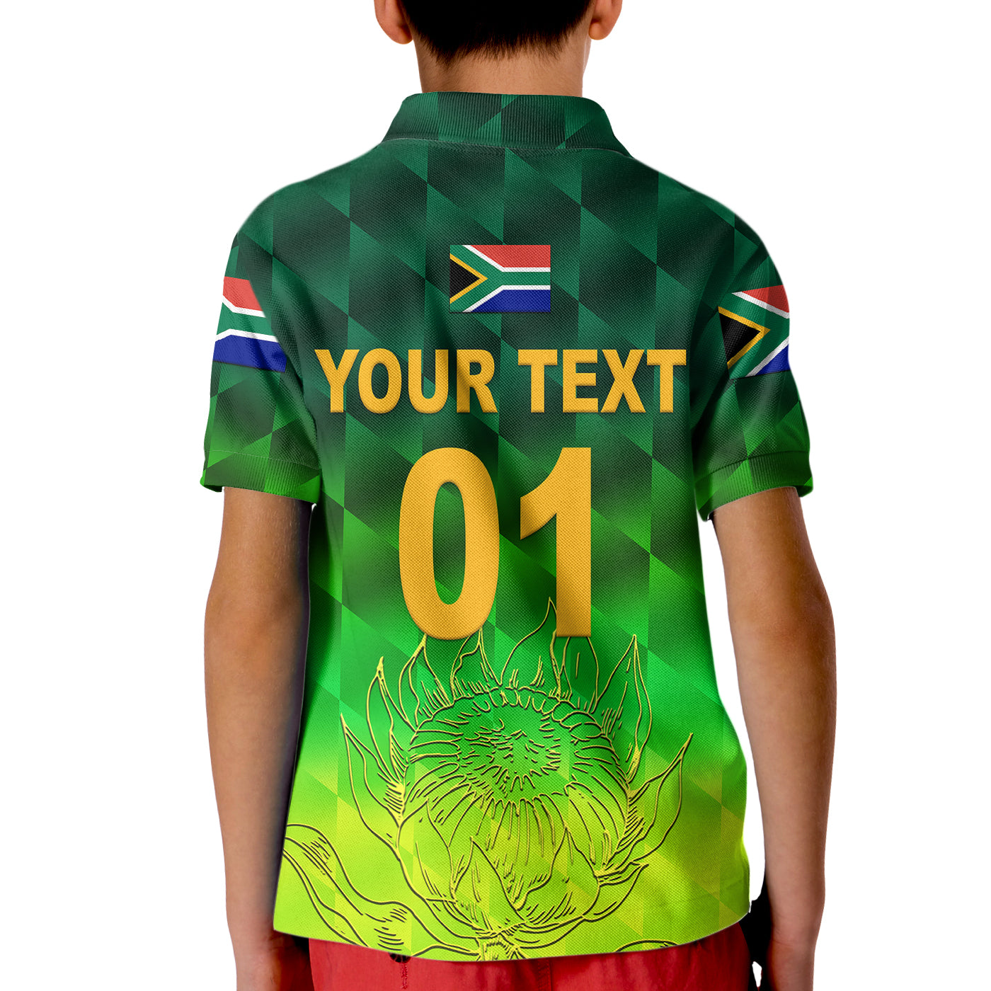 (Custom Personalised) South Africa Proteas Cricket Kid Polo Shirt Simple - Gradient Green - Vibe Hoodie Shop