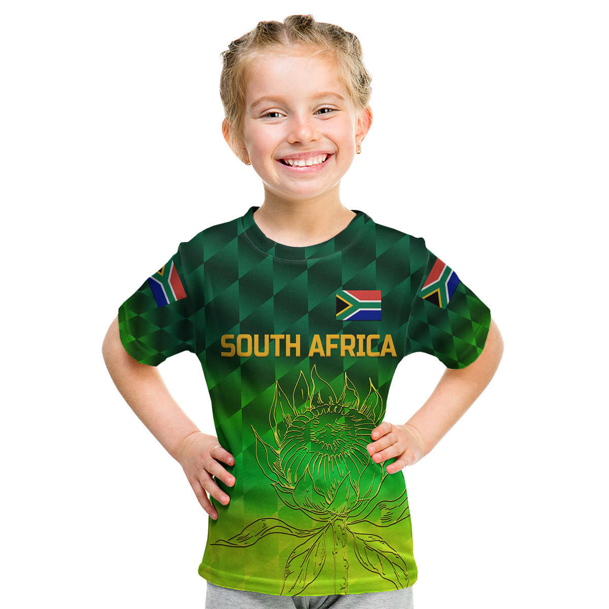 (Custom Personalised) South Africa Proteas Cricket Kid T Shirt Simple - Gradient Green - Vibe Hoodie Shop