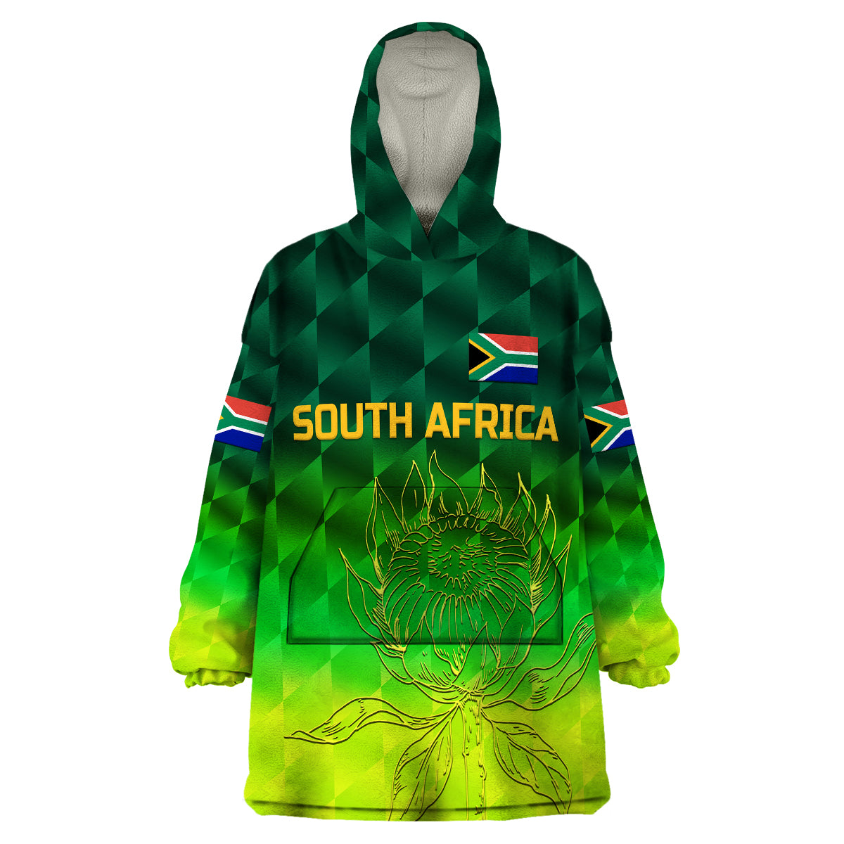 (Custom Personalised) South Africa Proteas Cricket Wearable Blanket Hoodie Simple - Gradient Green - Vibe Hoodie Shop