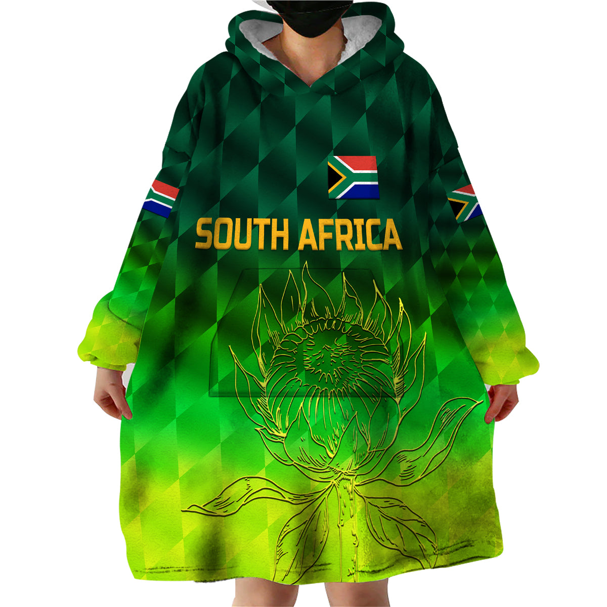 (Custom Personalised) South Africa Proteas Cricket Wearable Blanket Hoodie Simple - Gradient Green - Vibe Hoodie Shop