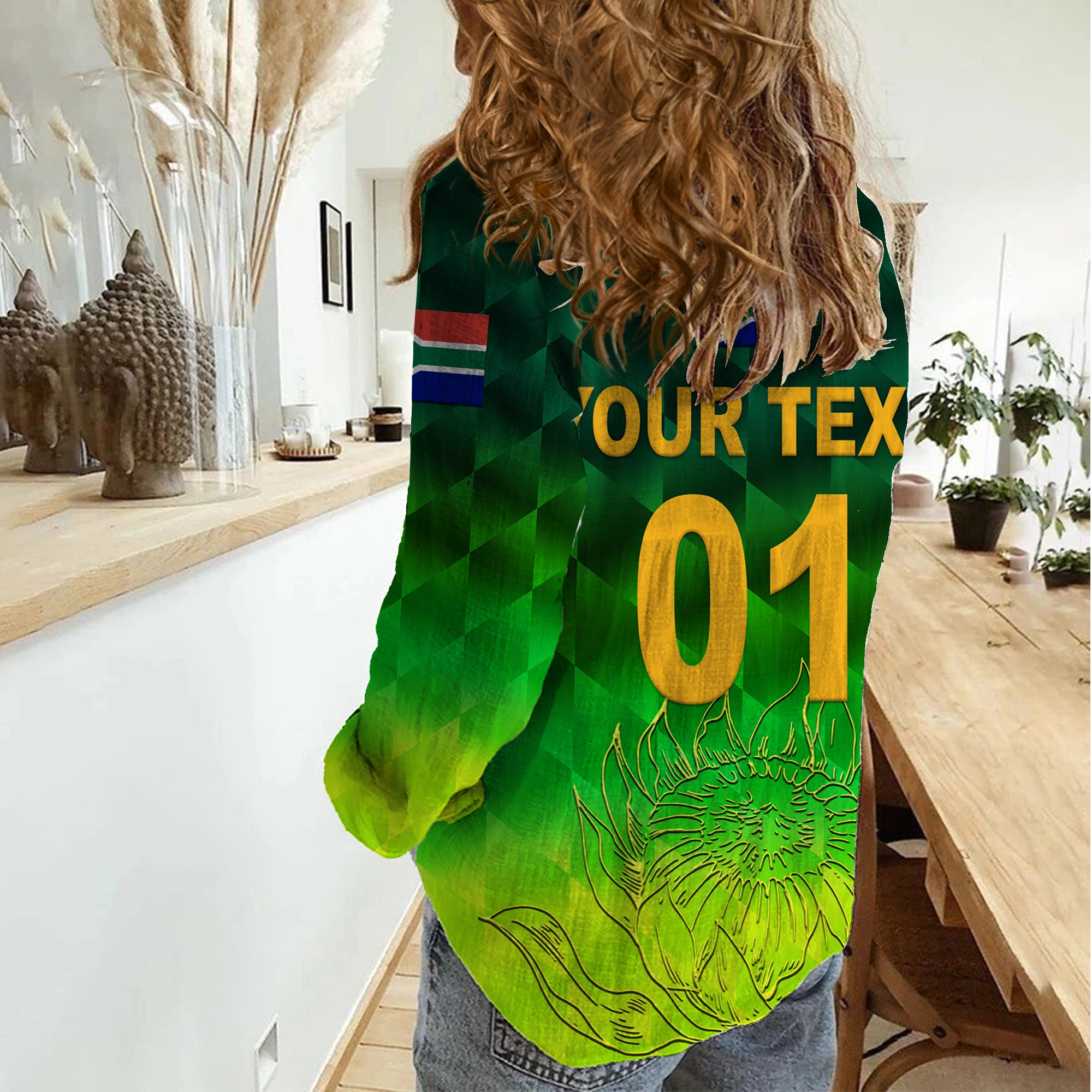 (Custom Personalised) South Africa Proteas Cricket Women Casual Shirt Simple - Gradient Green - Vibe Hoodie Shop