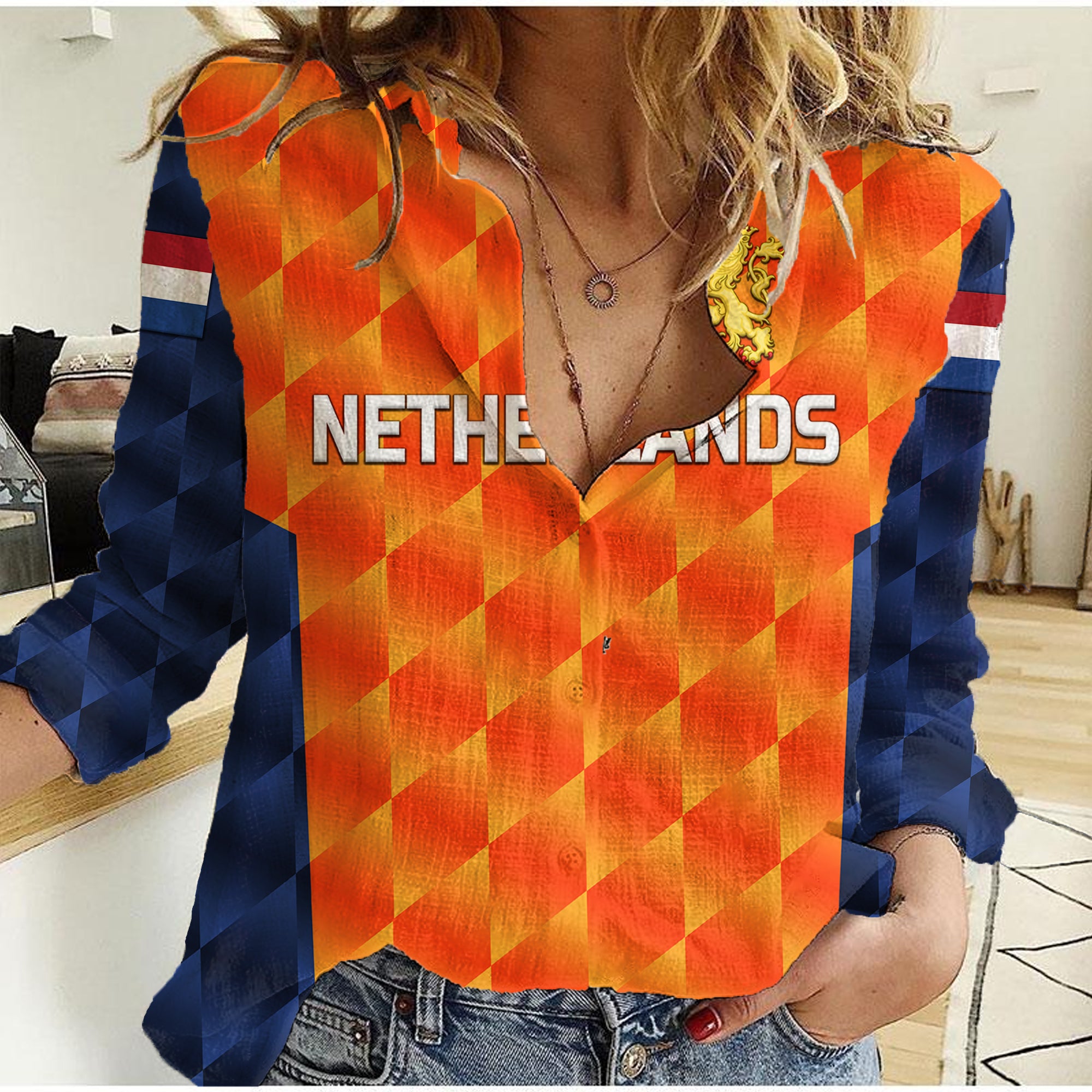 (Custom Personalised) Netherlands Cricket Dutch Lion Women Casual Shirt Unique Orange - Vibe Hoodie Shop