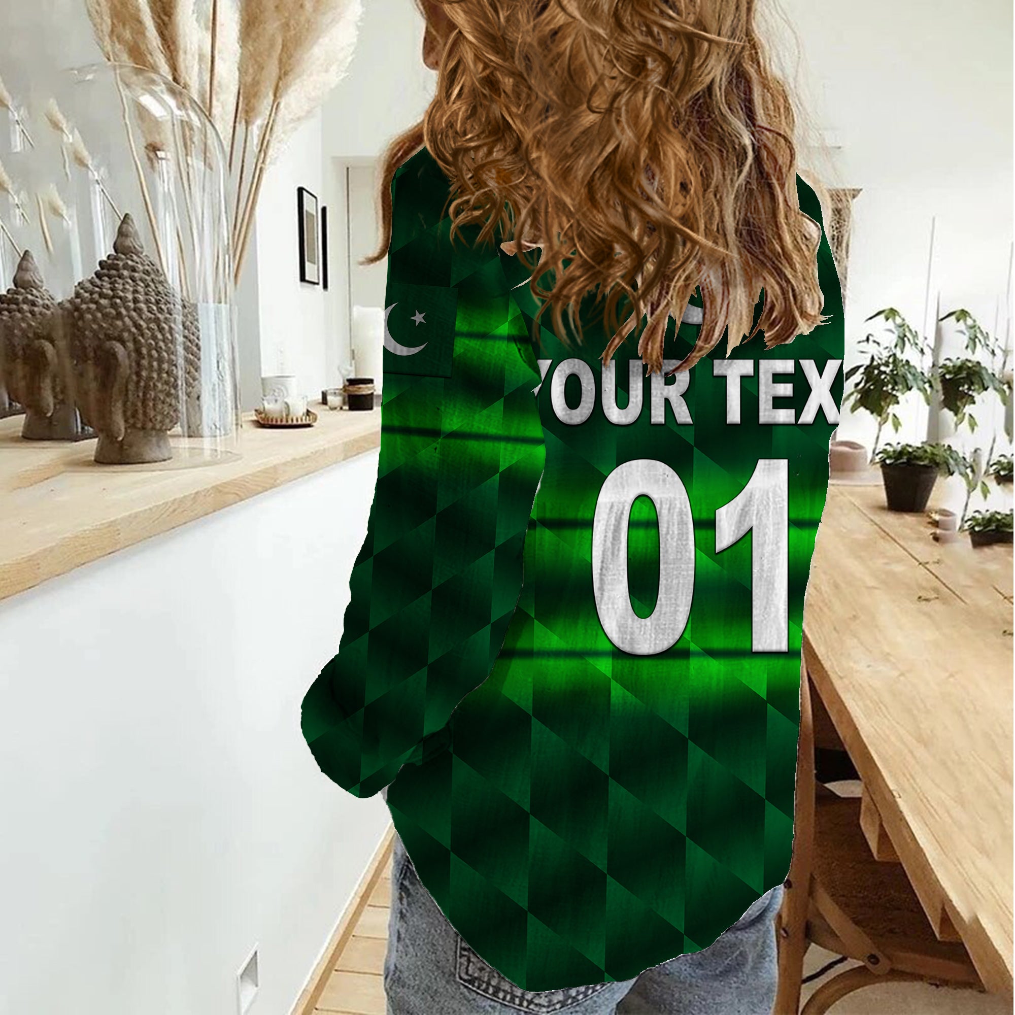 (Custom Personalised) Pakistan Cricket Women Casual Shirt Pak Shaheens Unique - Dark Green - Vibe Hoodie Shop