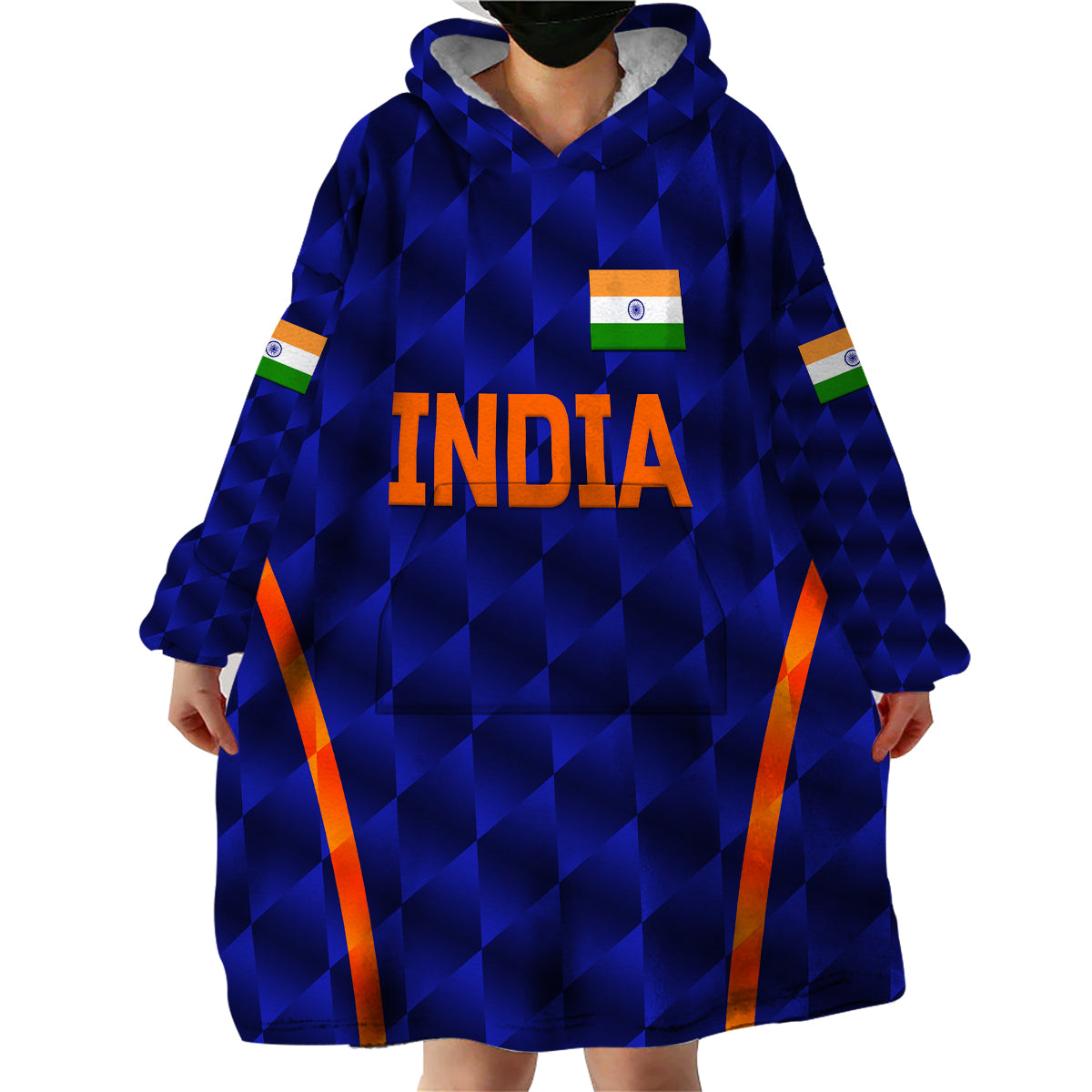 (Custom Personalised) India Cricket Wearable Blanket Hoodie Men In Blue Unique - Blue - Vibe Hoodie Shop