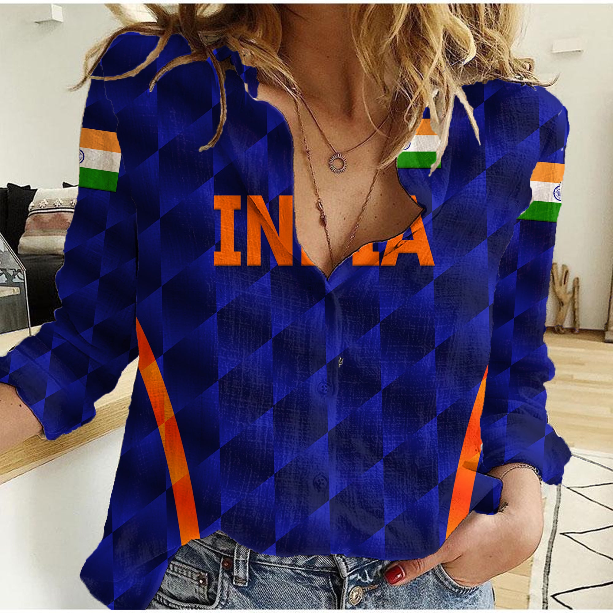 (Custom Personalised) India Cricket Women Casual Shirt Men In Blue Unique - Blue - Vibe Hoodie Shop