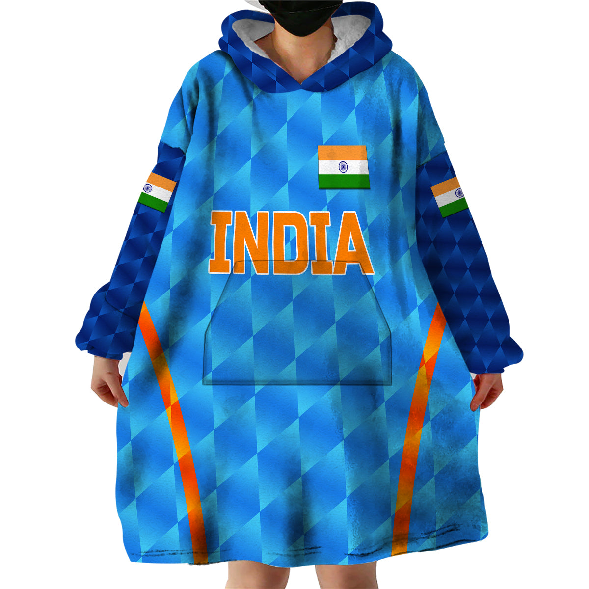 (Custom Personalised) India Cricket Wearable Blanket Hoodie Men In Blue Unique - Light Blue - Vibe Hoodie Shop