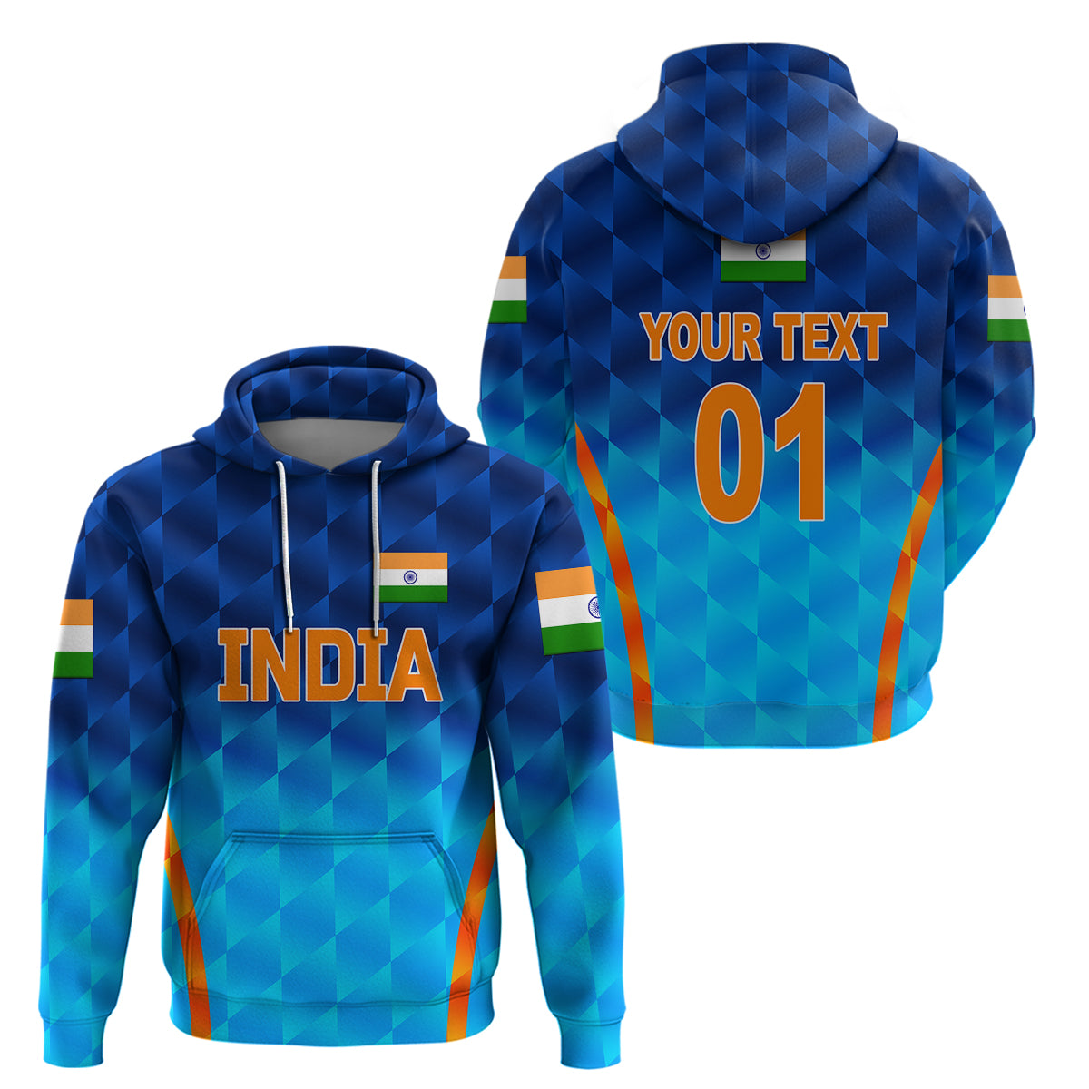 (Custom Personalised) India Cricket Hoodie Men In Blue Unique - Gradient Blue LT8 - Vibe Hoodie Shop
