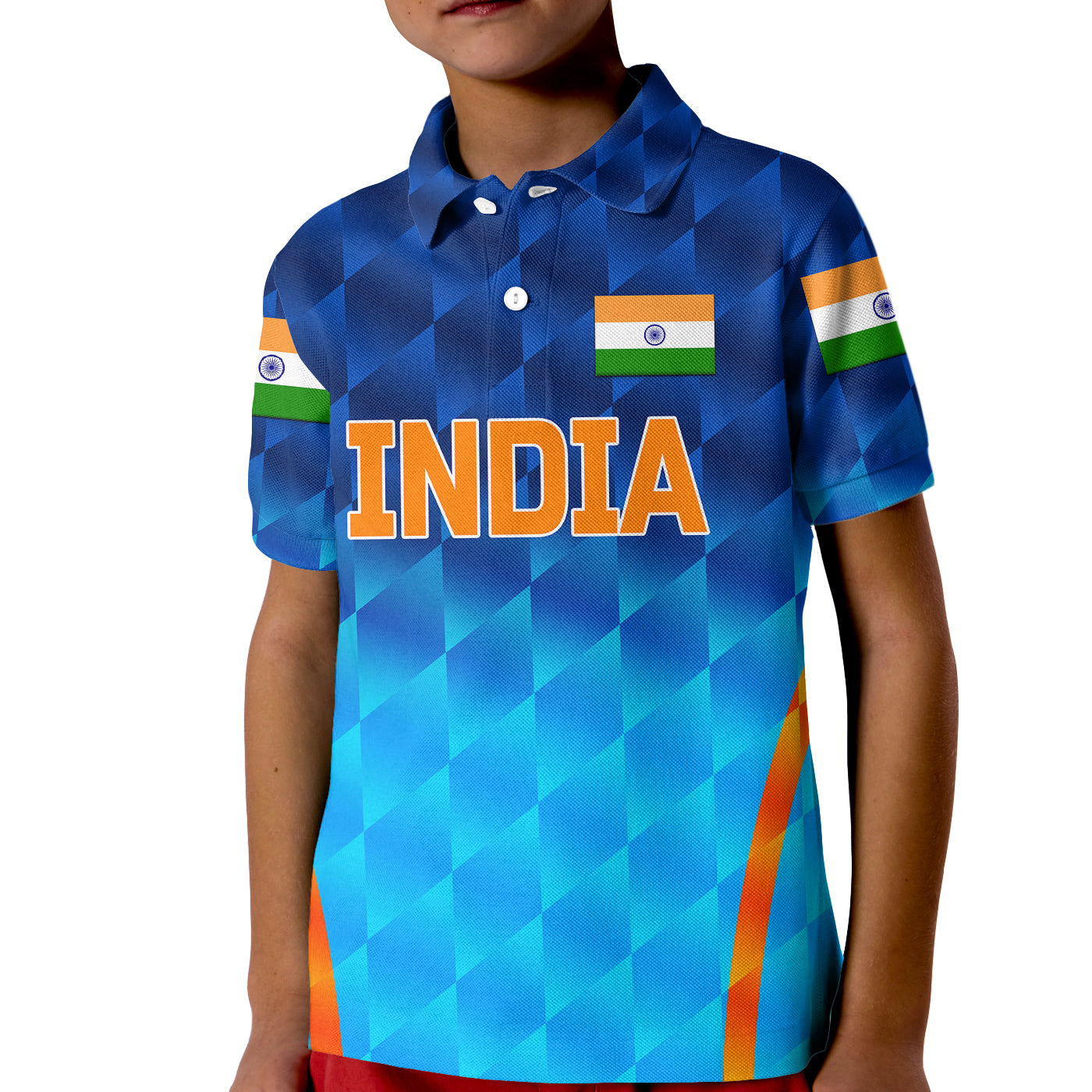 (Custom Personalised) India Cricket Kid Polo Shirt Men In Blue Unique - Gradient Blue - Vibe Hoodie Shop