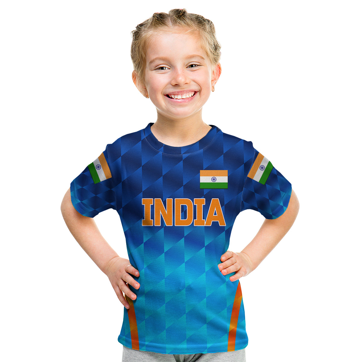 (Custom Personalised) India Cricket Kid T Shirt Men In Blue Unique - Gradient Blue - Vibe Hoodie Shop