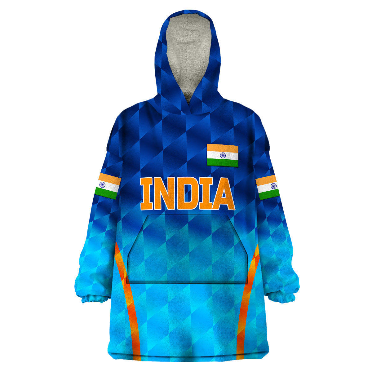 (Custom Personalised) India Cricket Wearable Blanket Hoodie Men In Blue Unique - Gradient Blue - Vibe Hoodie Shop