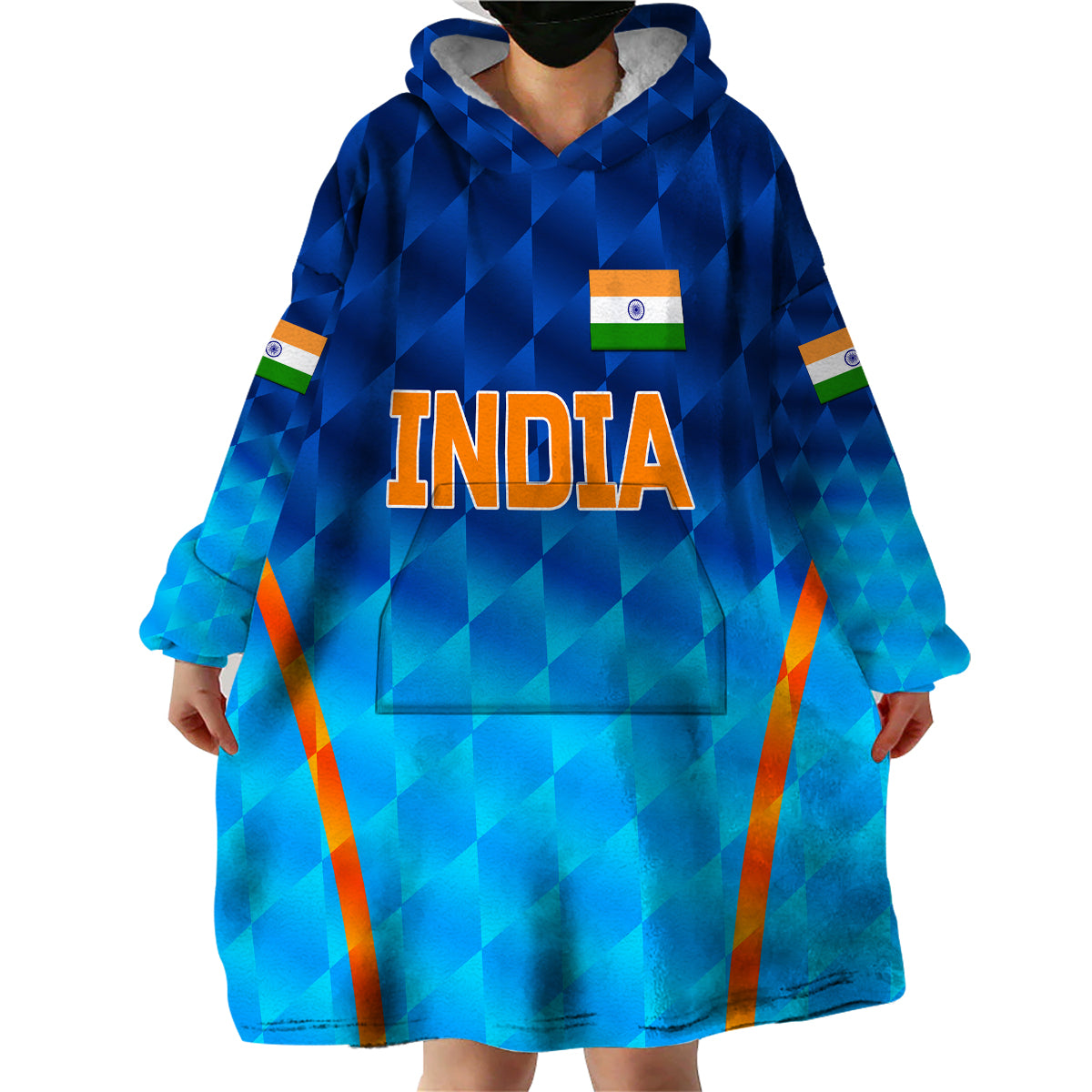 (Custom Personalised) India Cricket Wearable Blanket Hoodie Men In Blue Unique - Gradient Blue - Vibe Hoodie Shop