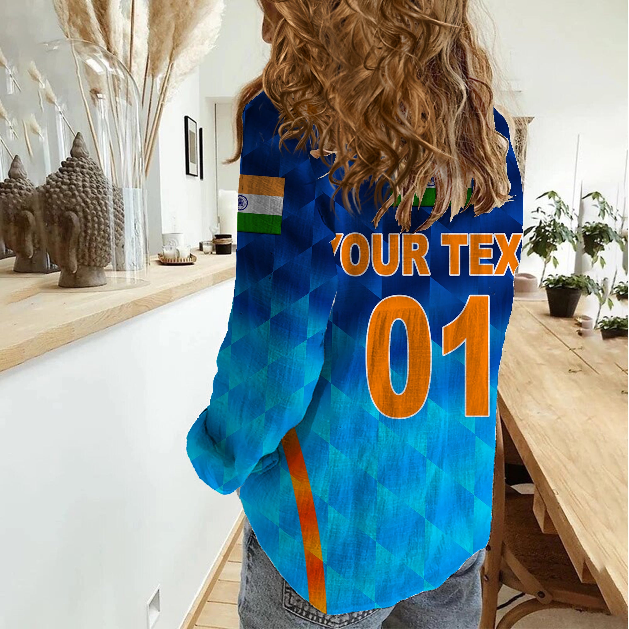 (Custom Personalised) India Cricket Women Casual Shirt Men In Blue Unique - Gradient Blue - Vibe Hoodie Shop