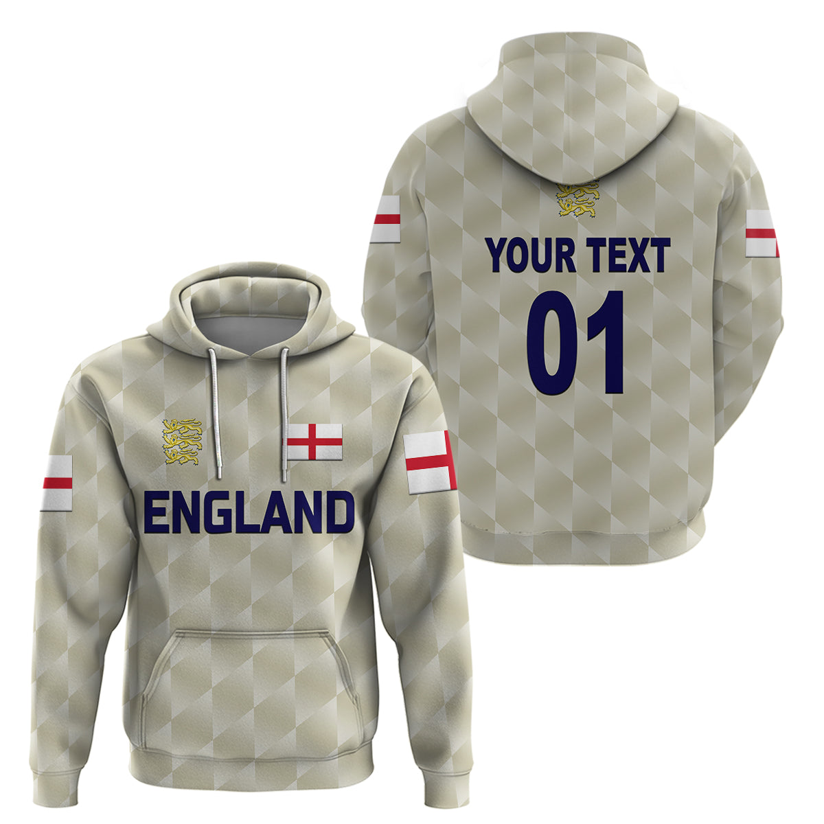 (Custom Personalised) England Cricket Hoodie Unique - Beige LT8 - Vibe Hoodie Shop