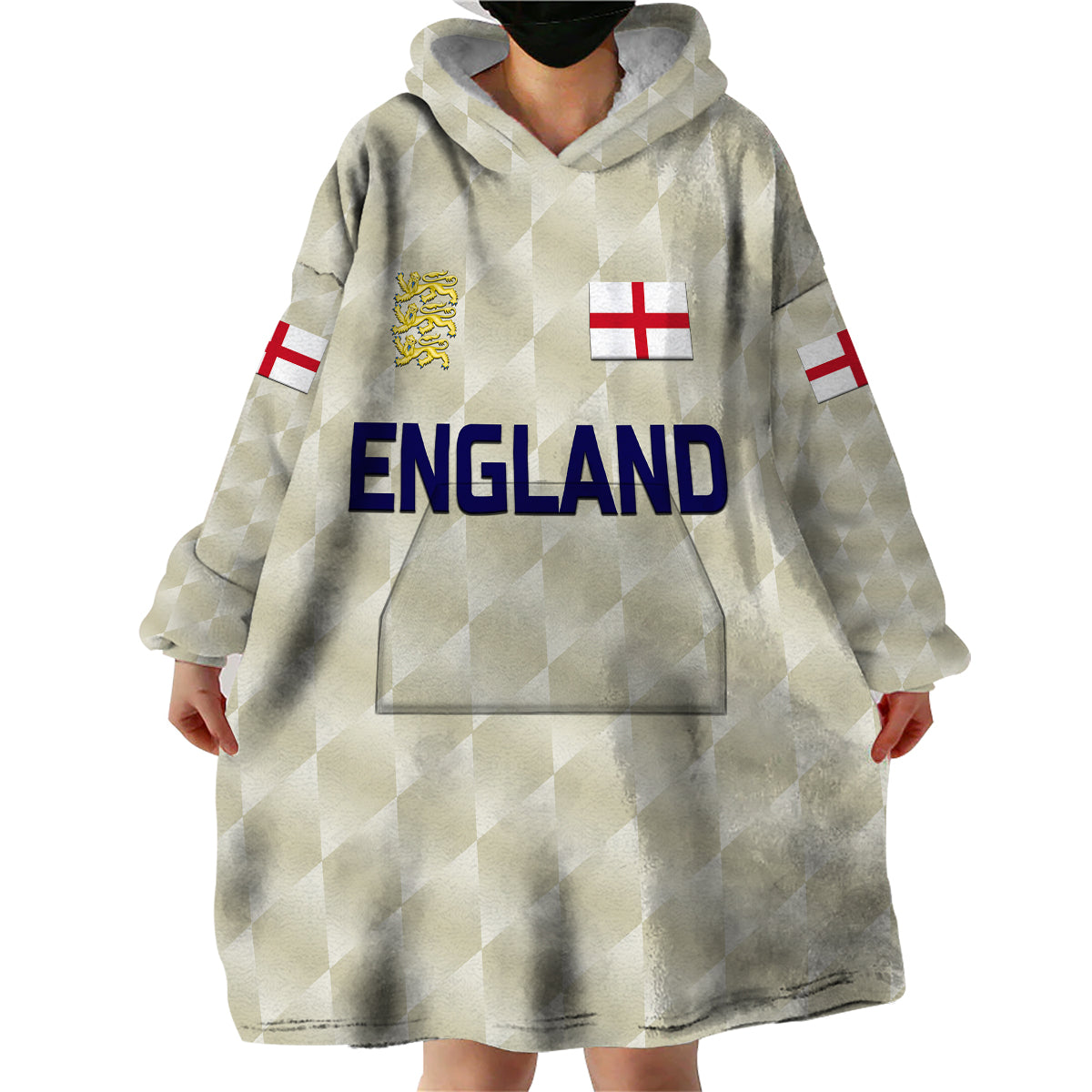 (Custom Personalised) England Cricket Wearable Blanket Hoodie Unique - Beige - Vibe Hoodie Shop