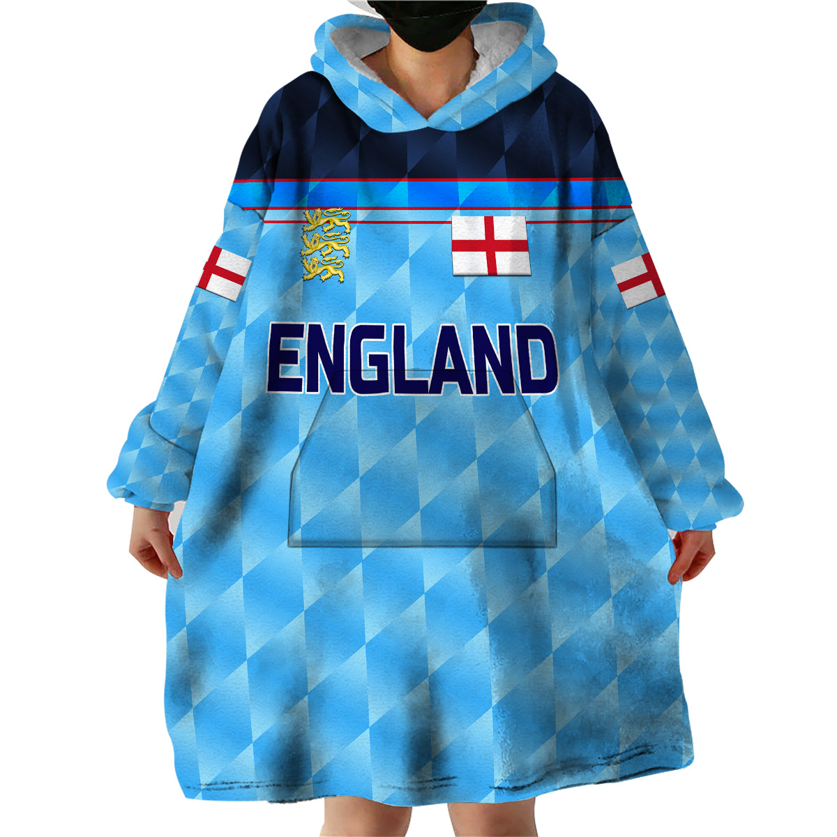 (Custom Personalised) England Cricket Wearable Blanket Hoodie Unique - Blue - Vibe Hoodie Shop