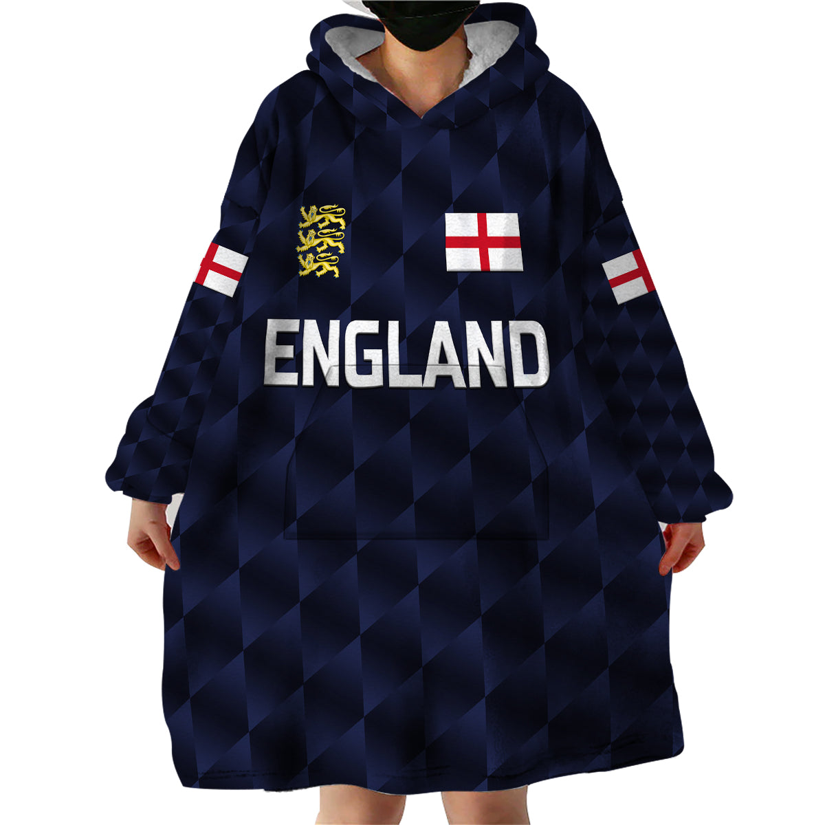 (Custom Personalised) England Cricket Wearable Blanket Hoodie Unique - Navy - Vibe Hoodie Shop