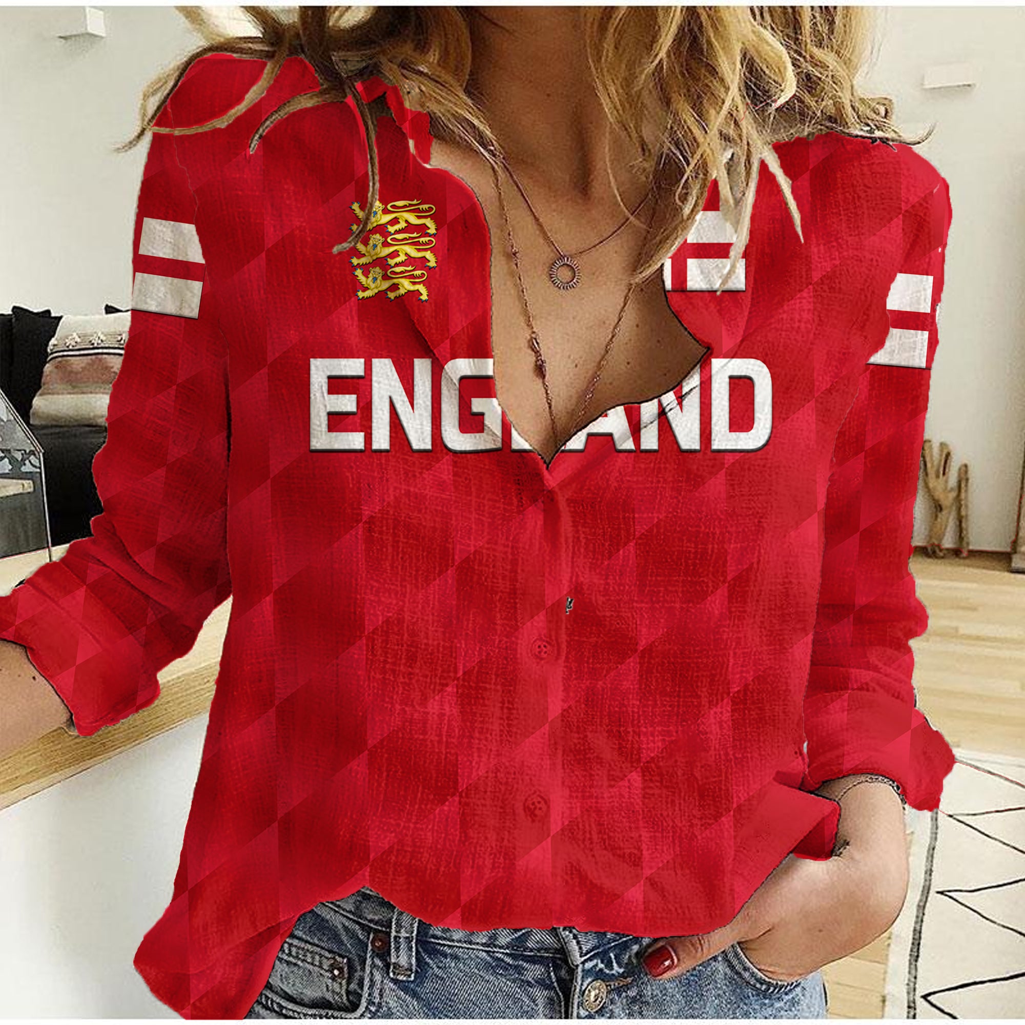 (Custom Personalised) England Cricket Women Casual Shirt Unique - Red - Vibe Hoodie Shop