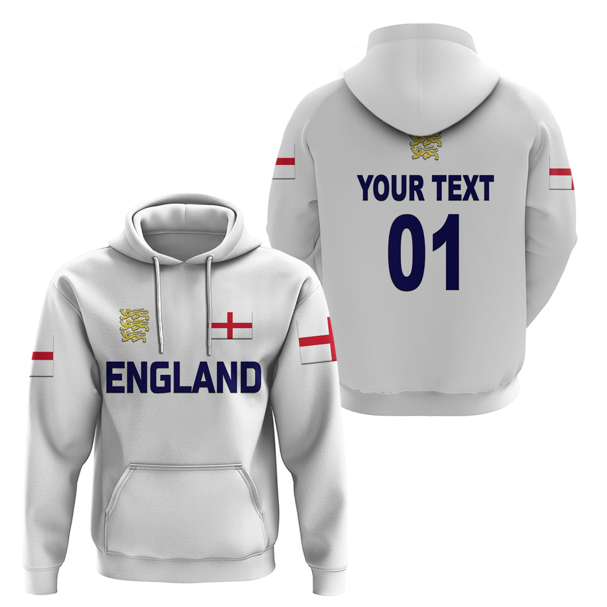 (Custom Personalised) England Cricket Hoodie Unique - White LT8 - Vibe Hoodie Shop