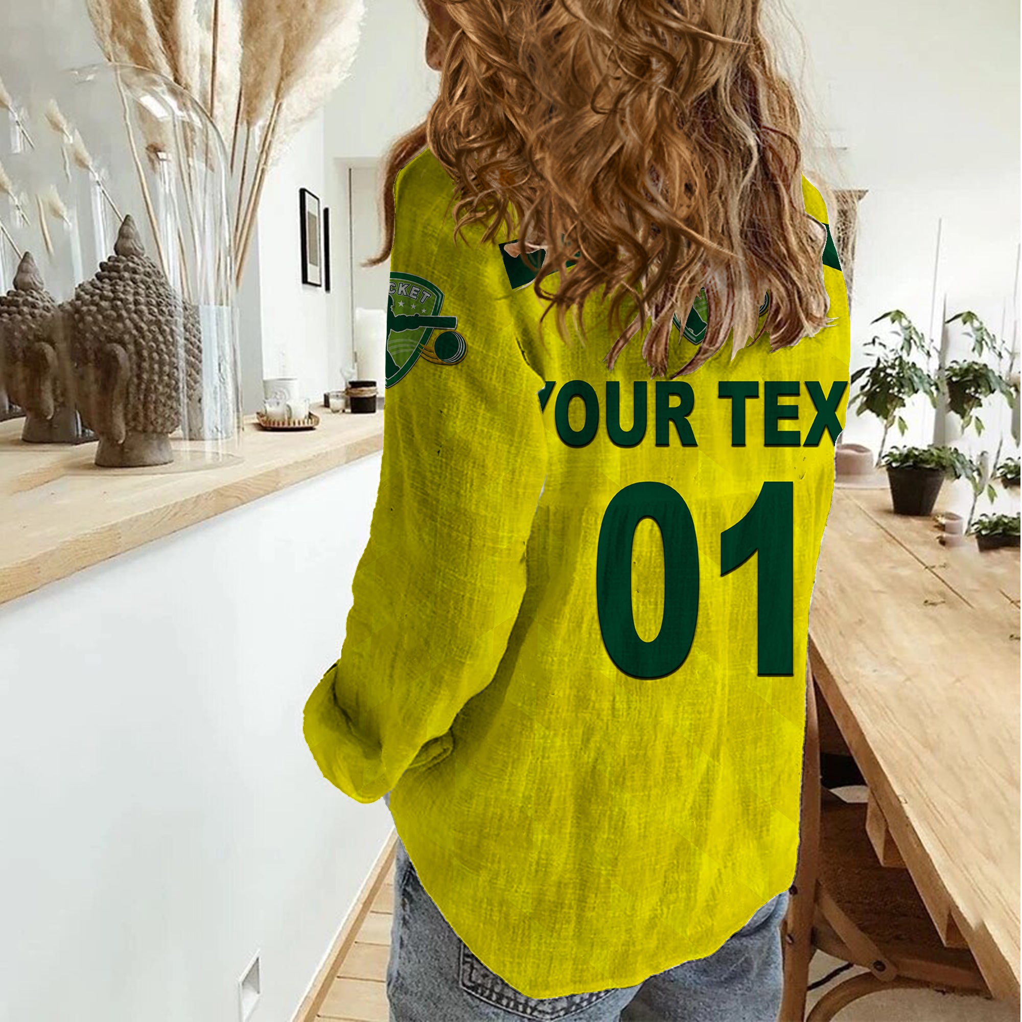 (Custom Personalised) Australia Cricket Women Casual Shirt Aussie Unique - Yellow - Vibe Hoodie Shop