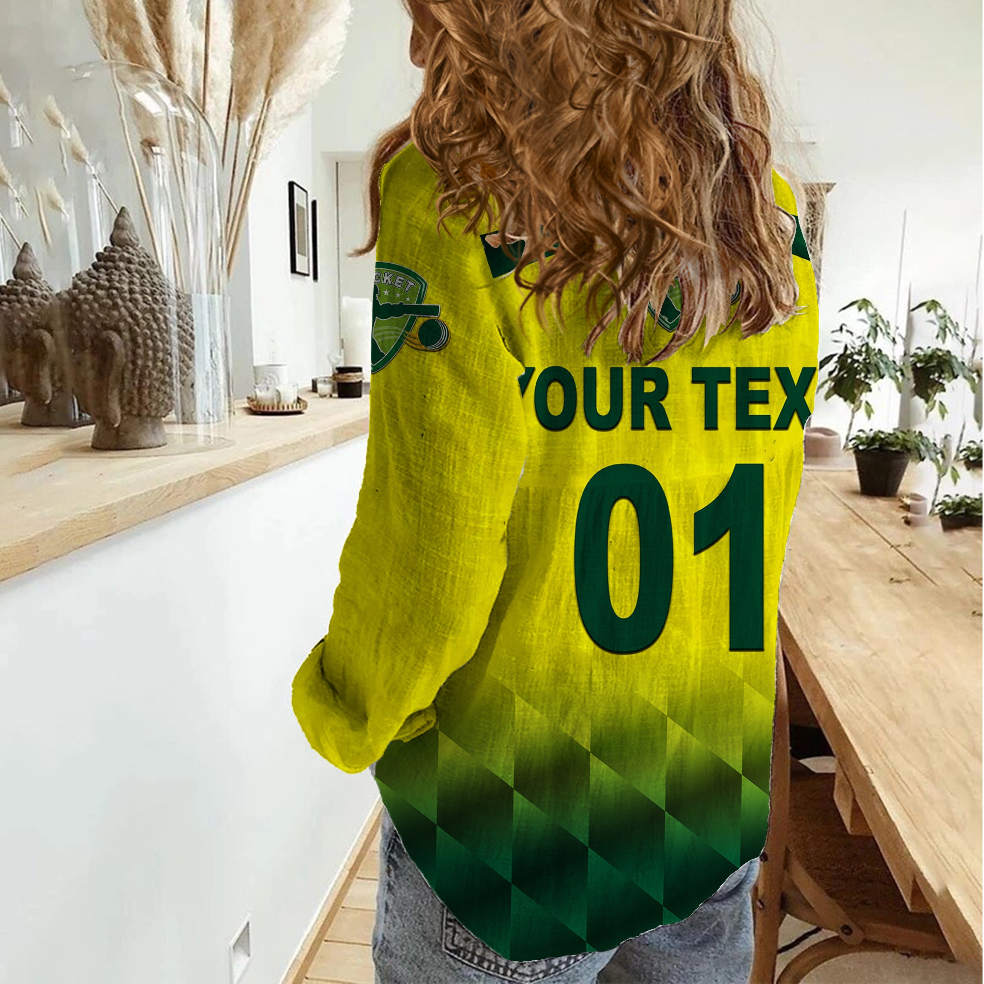 (Custom Personalised) Australia Cricket Women Casual Shirt Aussie Unique - Gradient Yellow Vibes - Vibe Hoodie Shop